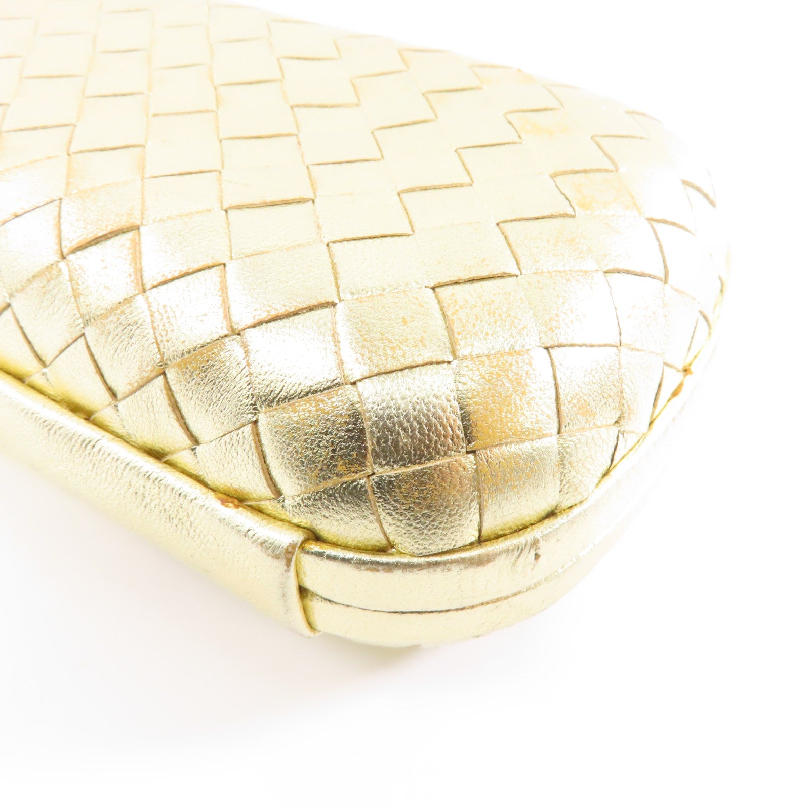 BOTTEGA VENETA 織紋皮革Clutch Bag金扣手拿包金色