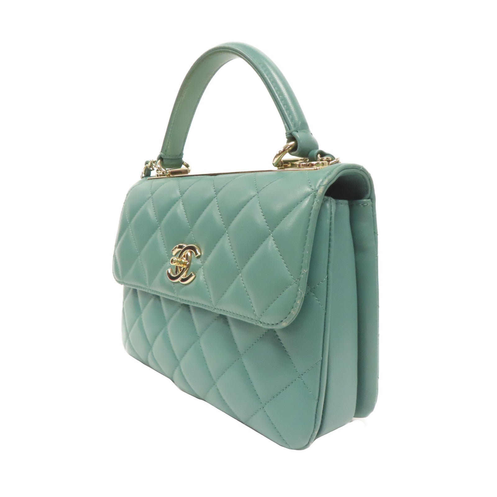 CHANEL 【激減優惠】菱格羊皮皮革Trendy CC Top Handle金扣手挽肩背兩用袋綠色