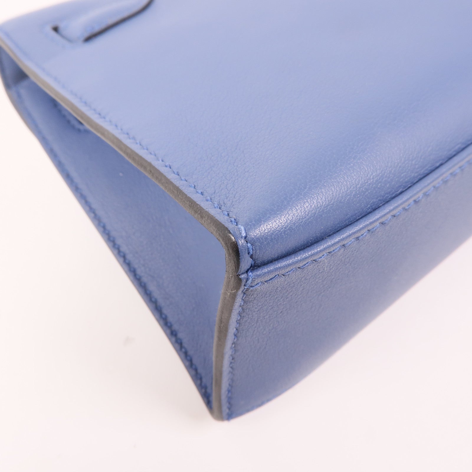 HERMES Swift皮革Pochette Kelly銀扣手挽袋R2 Bleu Agate