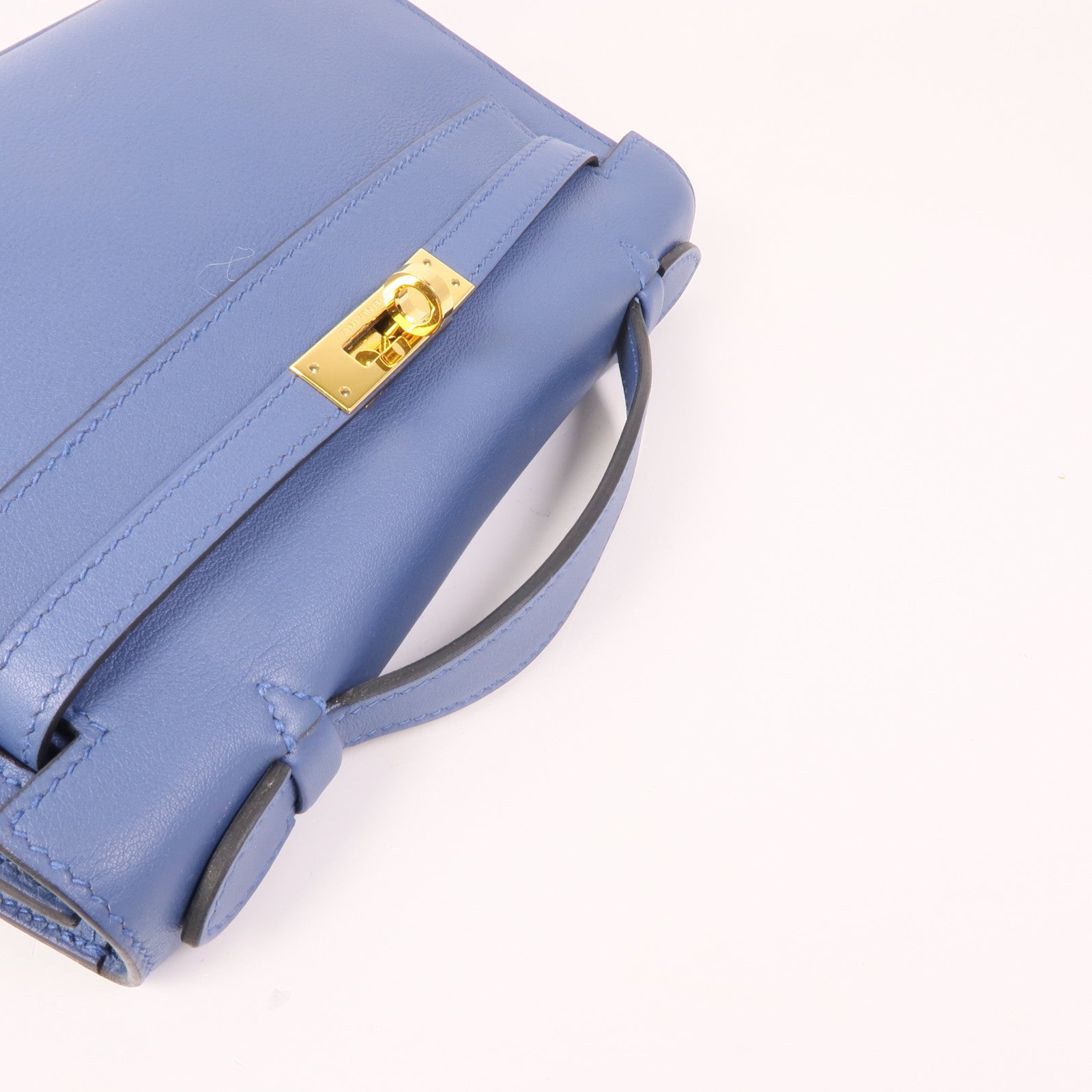 HERMES Swift皮革Pochette Kelly銀扣手挽袋R2 Bleu Agate