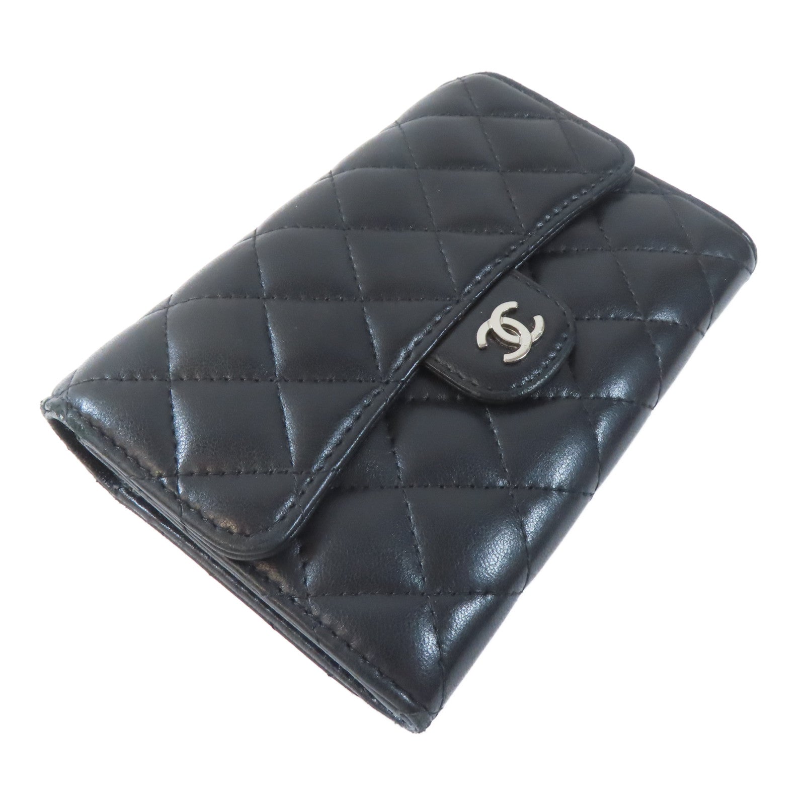 CHANEL 羊皮皮革Wallet銀扣錢包黑色