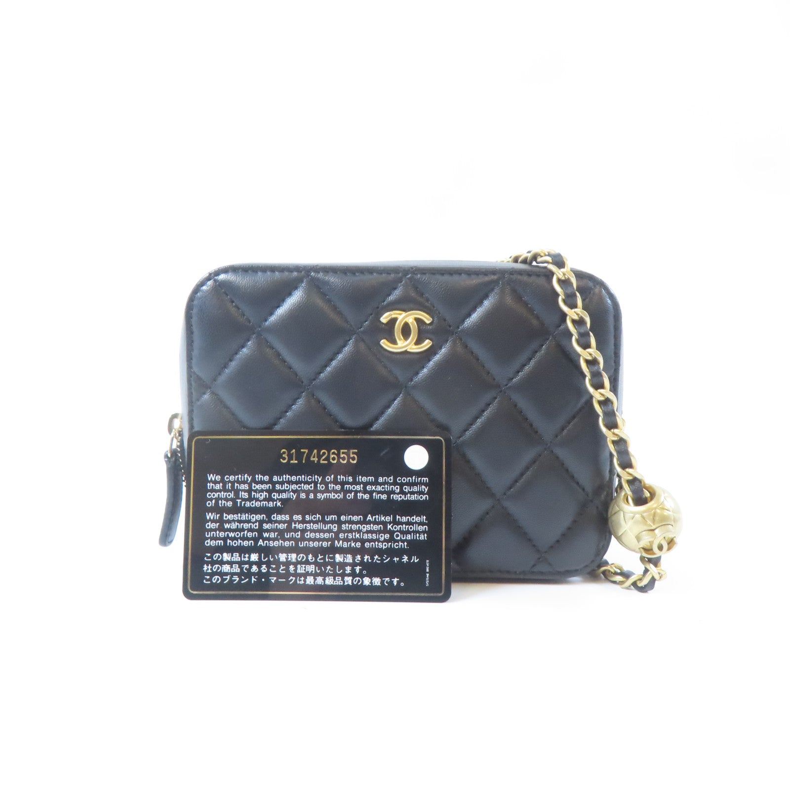 CHANEL 菱格羊皮皮革Chain Shoulder Bag金扣肩背袋黑色