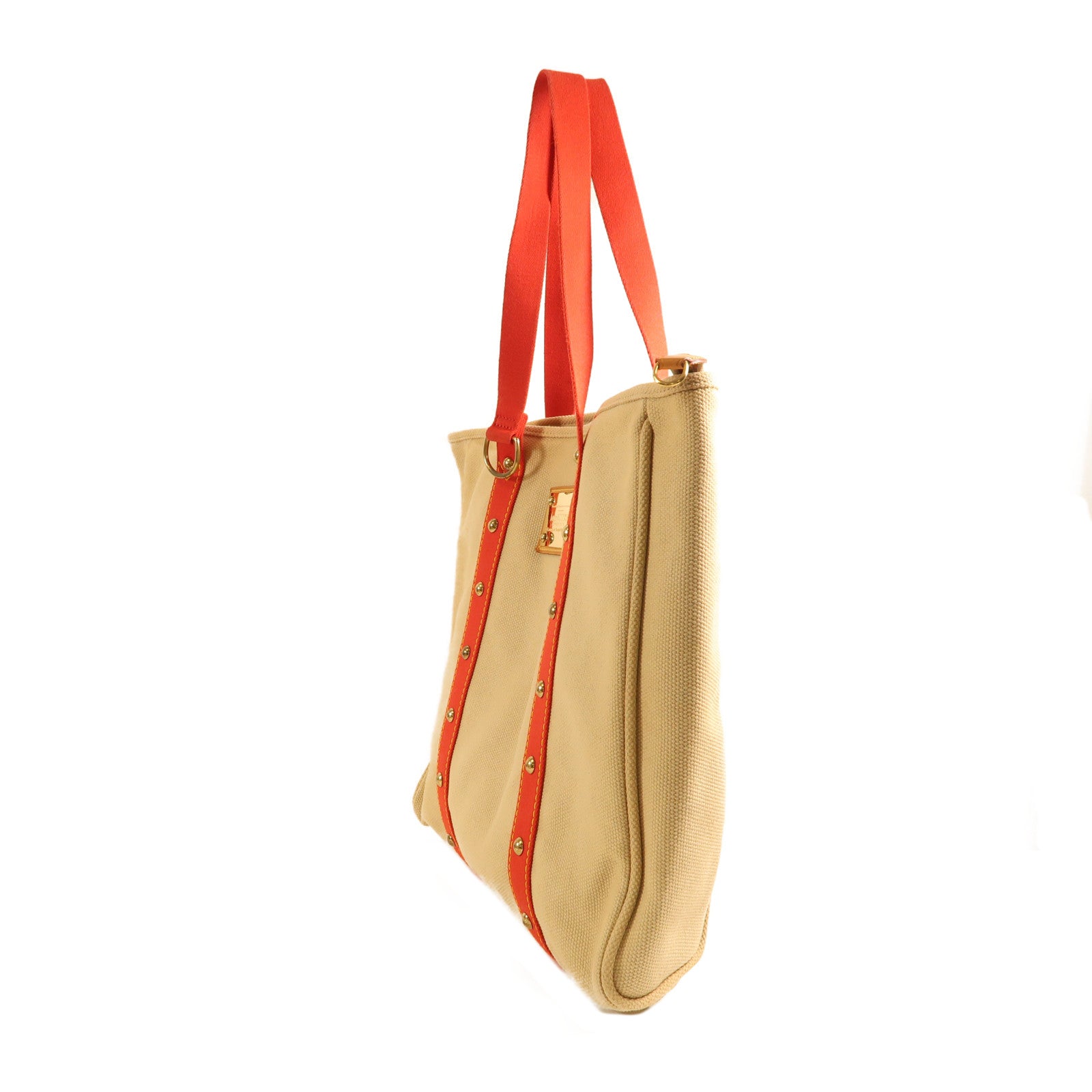 LOUIS VUITTON 帆布Antigua Cabas GM金扣手挽袋米色/紅色