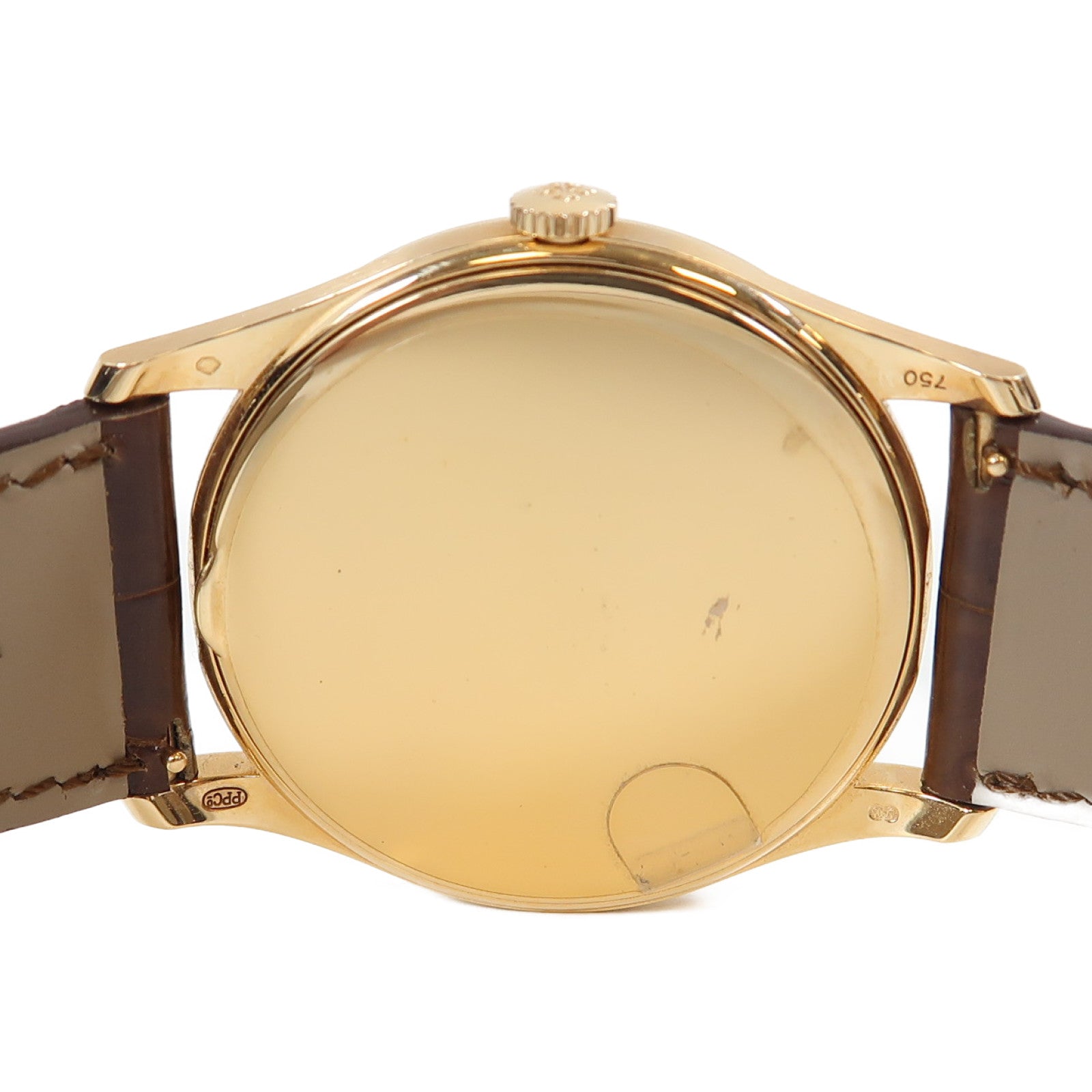 PATEK PHILIPPE Calatrava 18K玫瑰金/鱷魚皮革帶手錶手動上鏈灰色