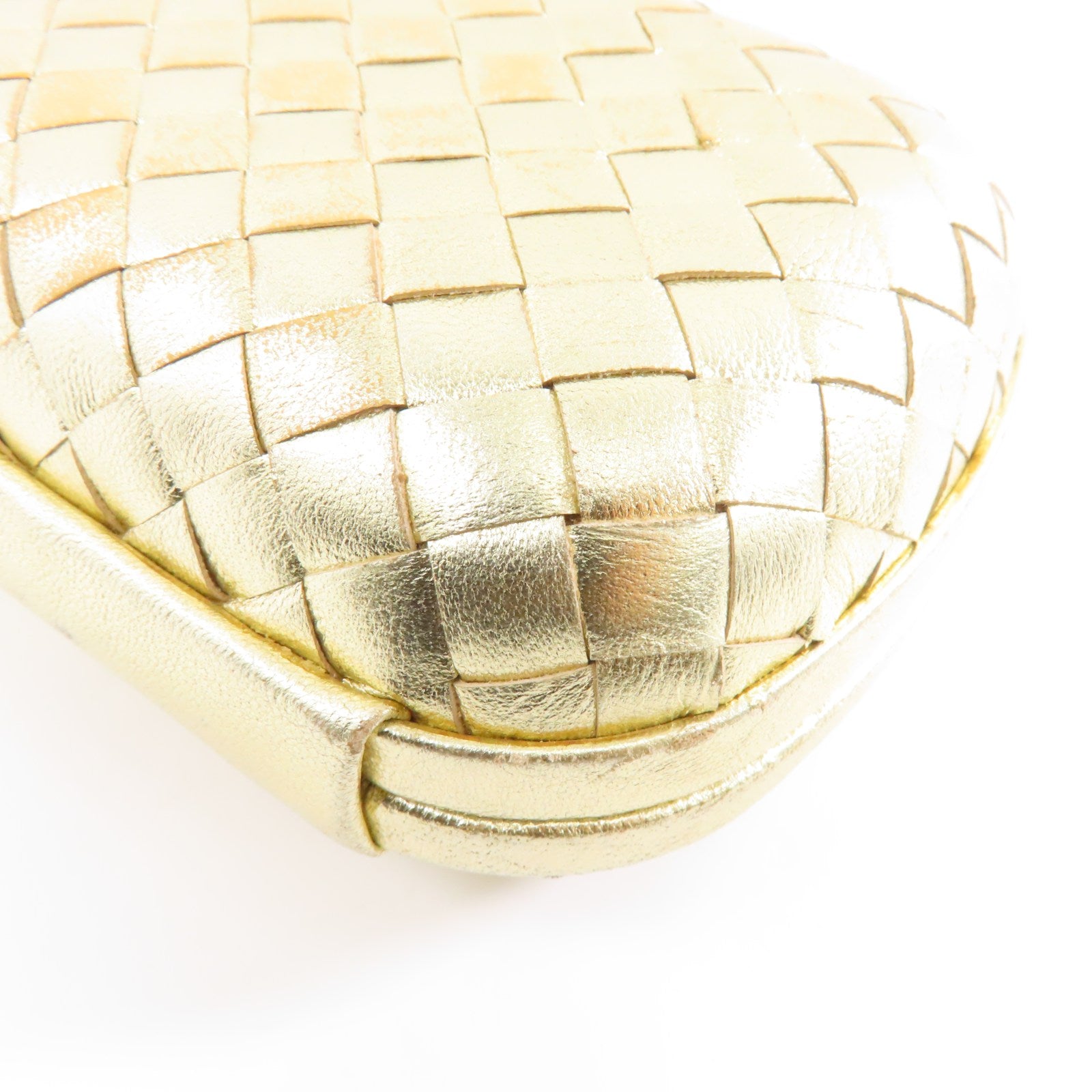 BOTTEGA VENETA 織紋皮革Clutch Bag金扣手拿包金色