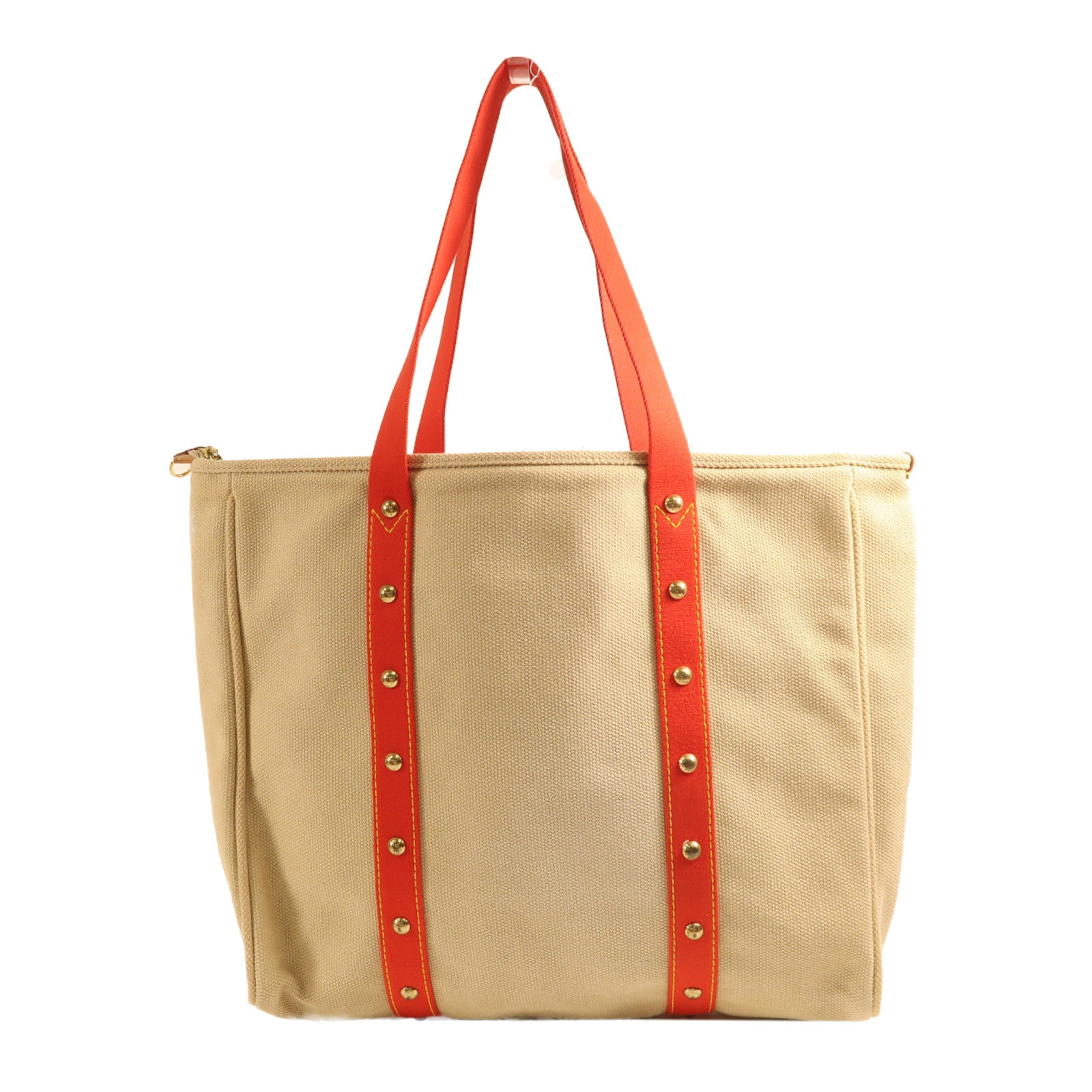 LOUIS VUITTON 帆布Antigua Cabas GM金扣手挽袋米色/紅色