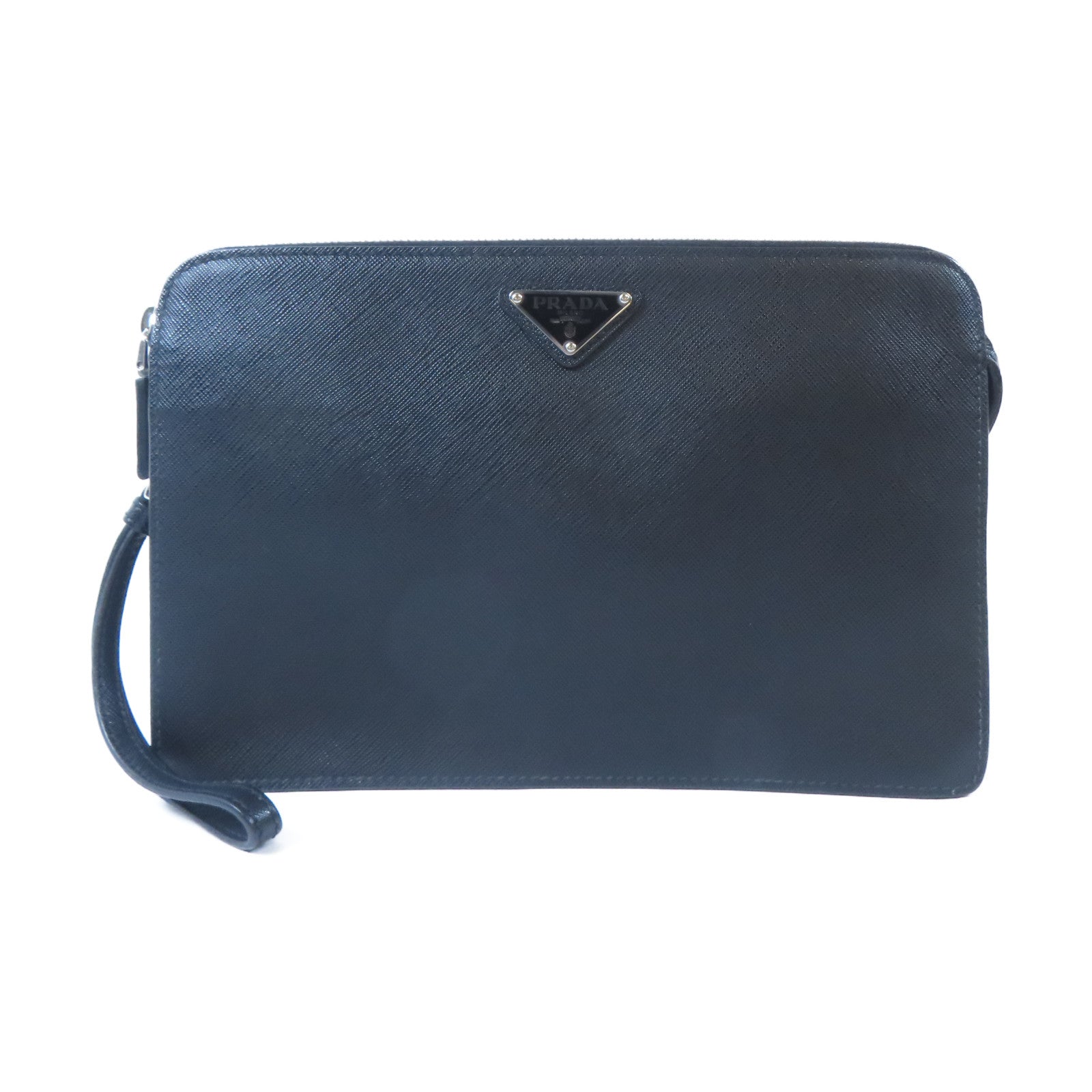 PRADA 牛皮皮革Travel Clutch銀扣手拿包黑色