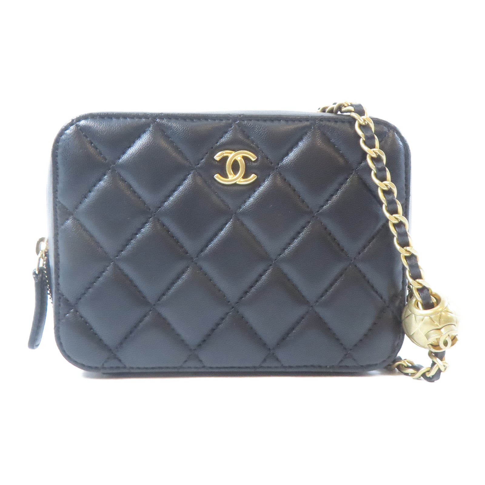 CHANEL 菱格羊皮皮革Chain Shoulder Bag金扣肩背袋黑色