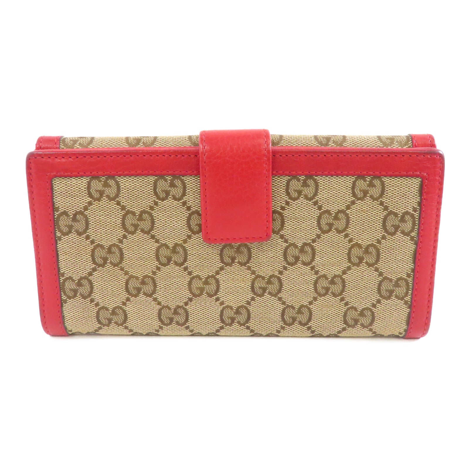 GUCCI 帆布Long Wallet金扣長錢包棕色/紅色