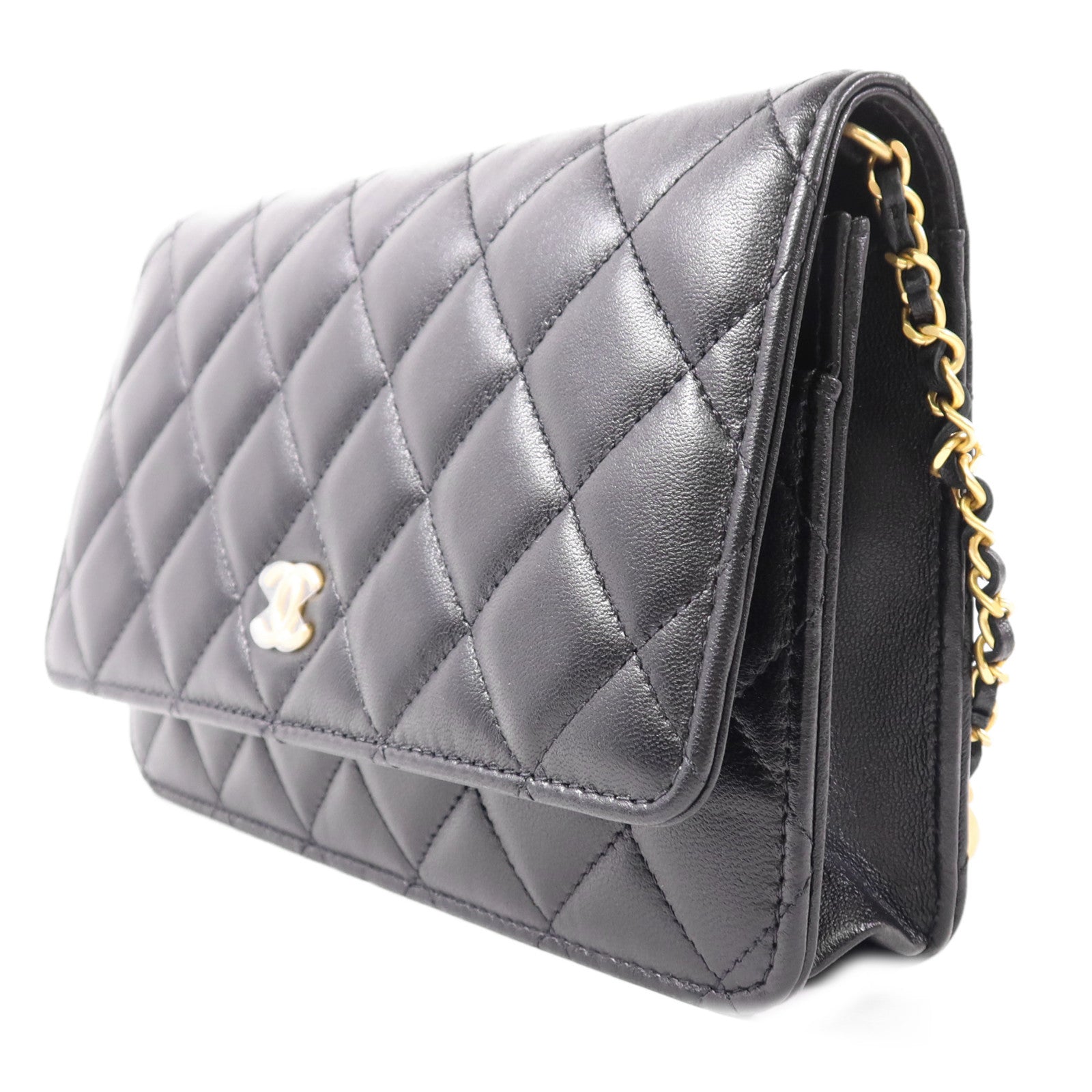 CHANEL CC GHW Chain Shoulder Bag Lambskin Leather Black