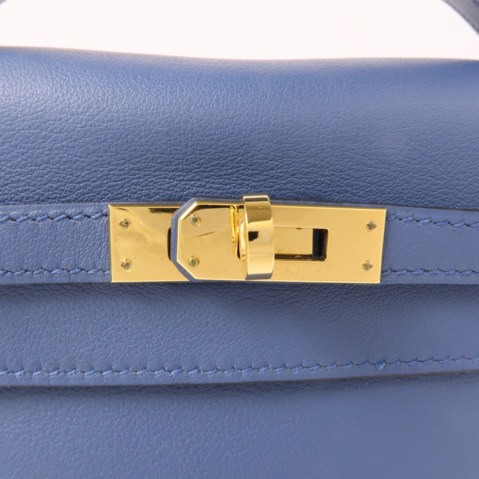 HERMES Swift皮革Pochette Kelly銀扣手挽袋R2 Bleu Agate