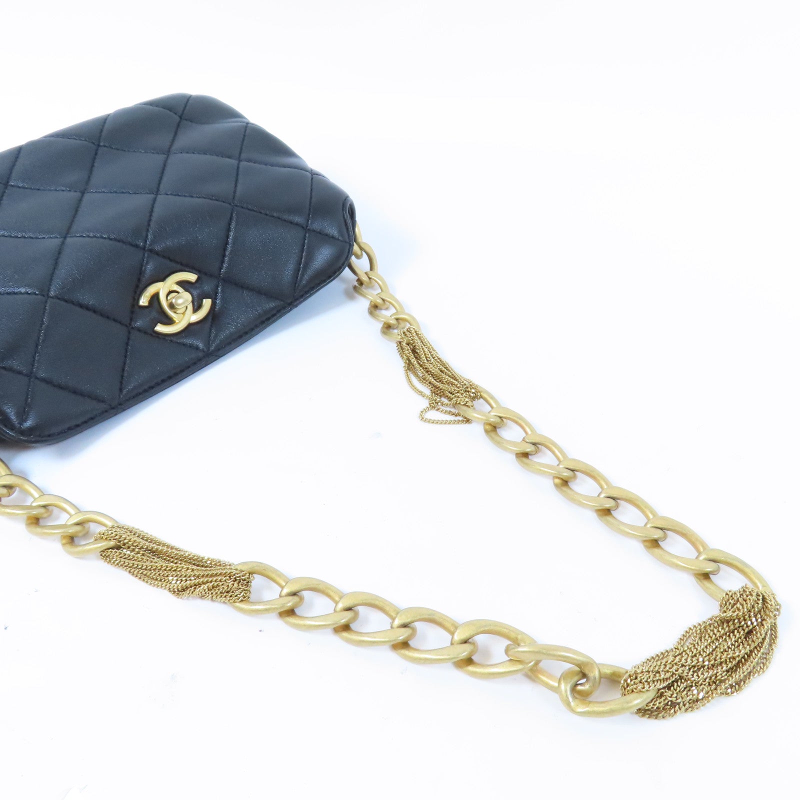 CHANEL 【激減優惠】菱格羊皮皮革Chain Shoulder Bag金扣鏈帶肩背袋黑色