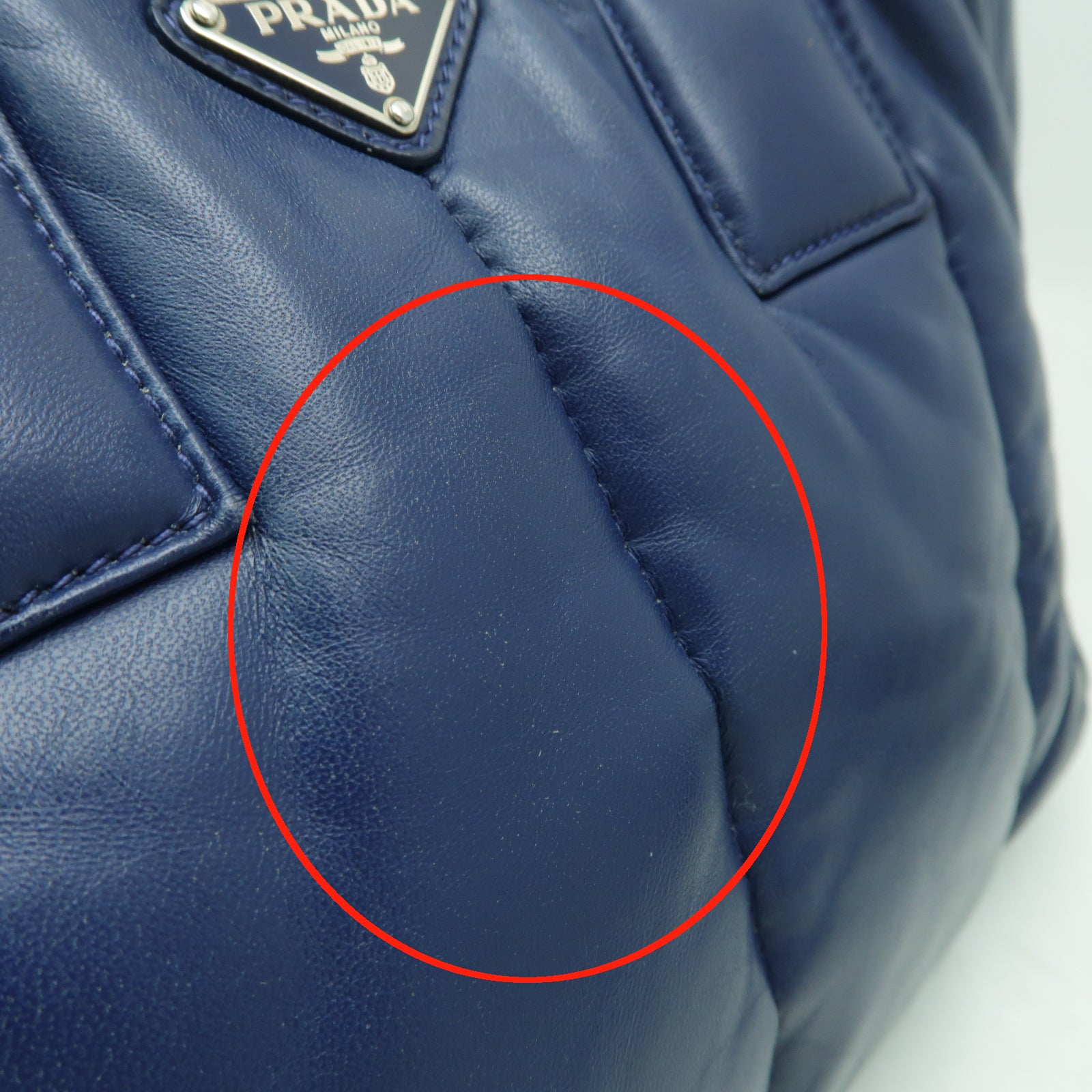 PRADA 羊皮皮革Nappa Bomber銀扣手挽肩背兩用袋深藍色