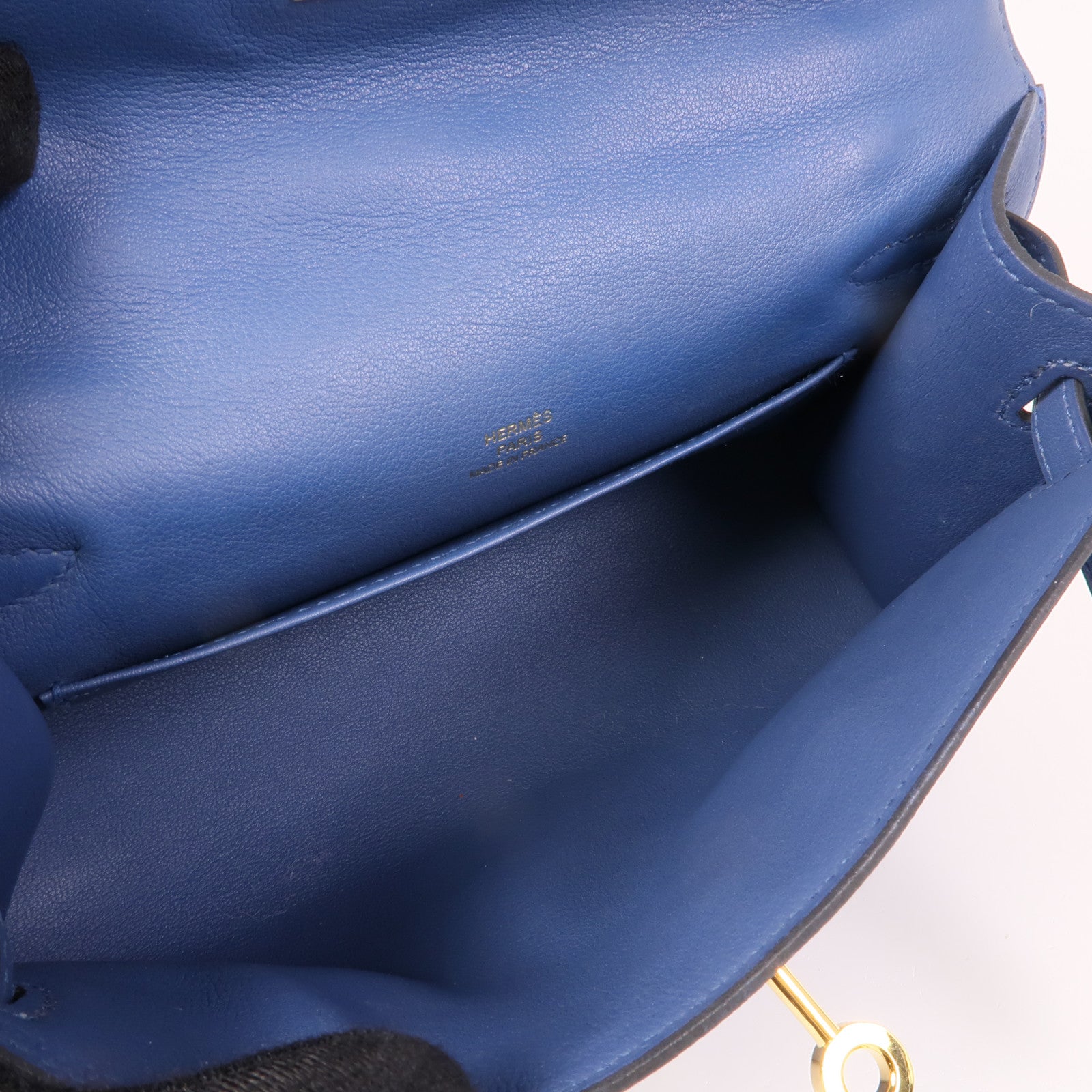 HERMES Swift皮革Pochette Kelly銀扣手挽袋R2 Bleu Agate