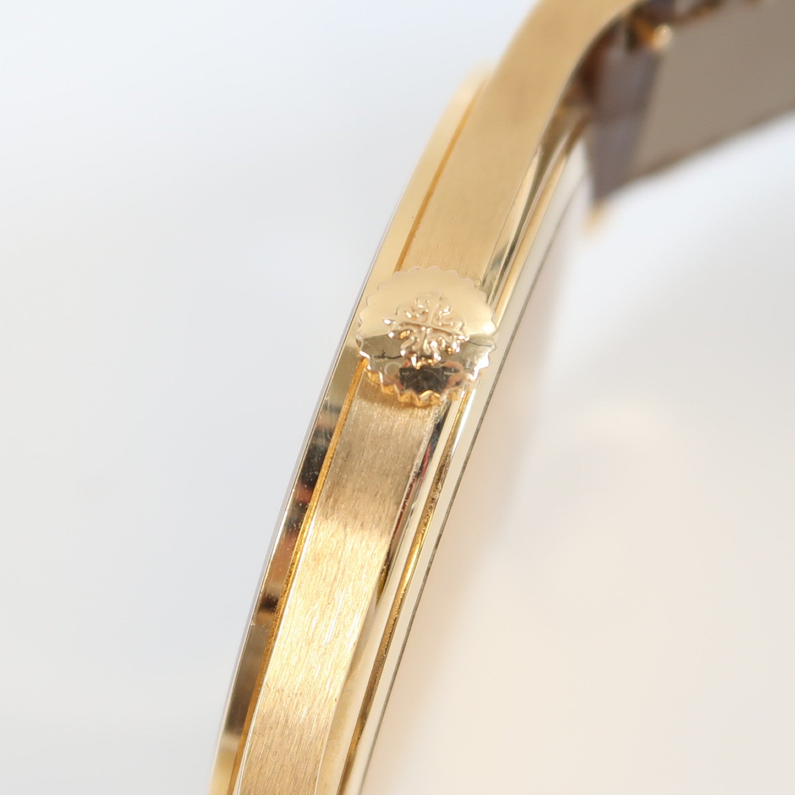 PATEK PHILIPPE Calatrava 18K玫瑰金/鱷魚皮革帶手錶手動上鏈灰色