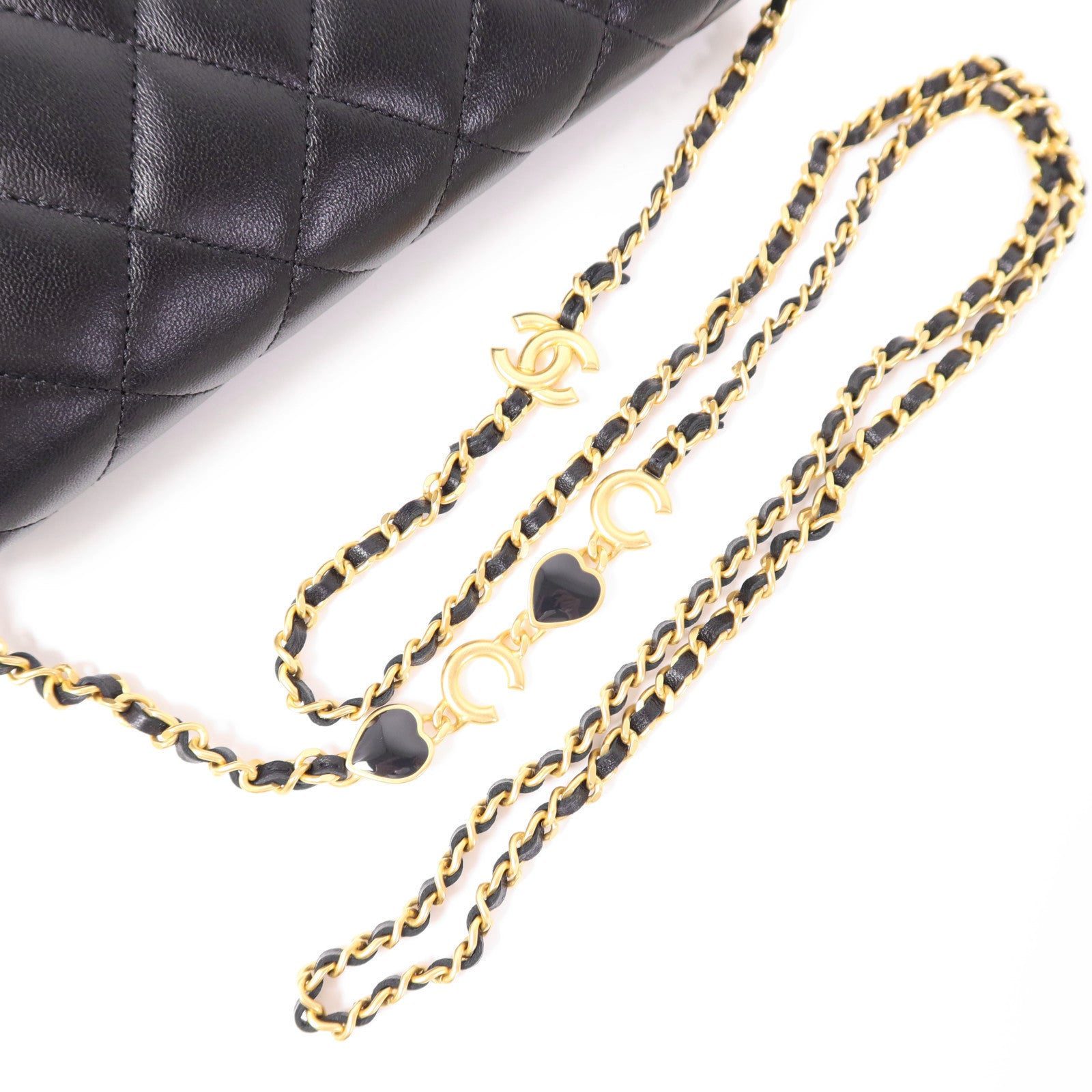 CHANEL CC GHW Chain Shoulder Bag Lambskin Leather Black