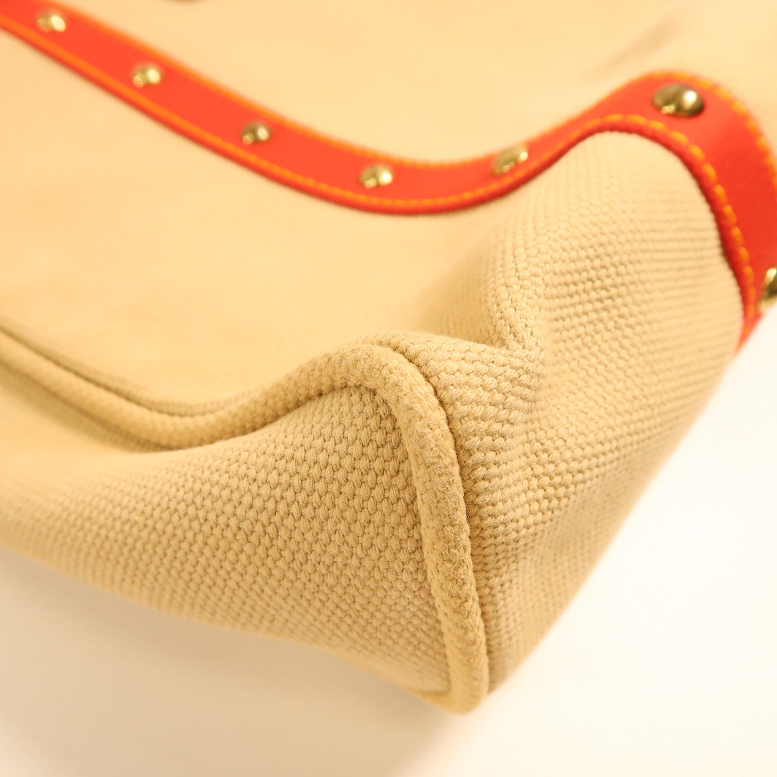 LOUIS VUITTON 帆布Antigua Cabas GM金扣手挽袋米色/紅色