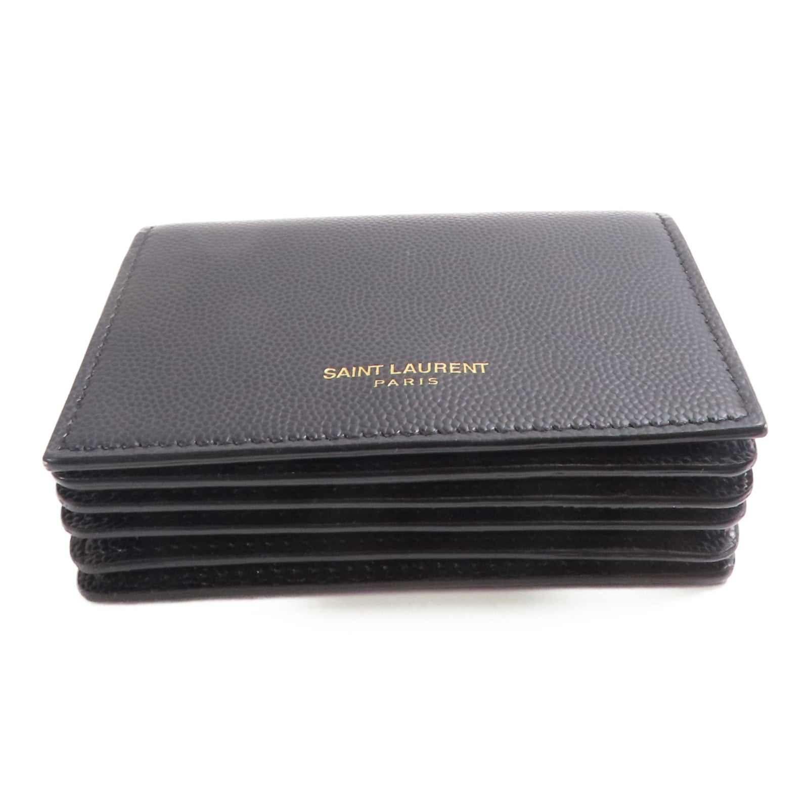 SAINT LAURENT YSL GHW Card Case Calfskin Leather Black