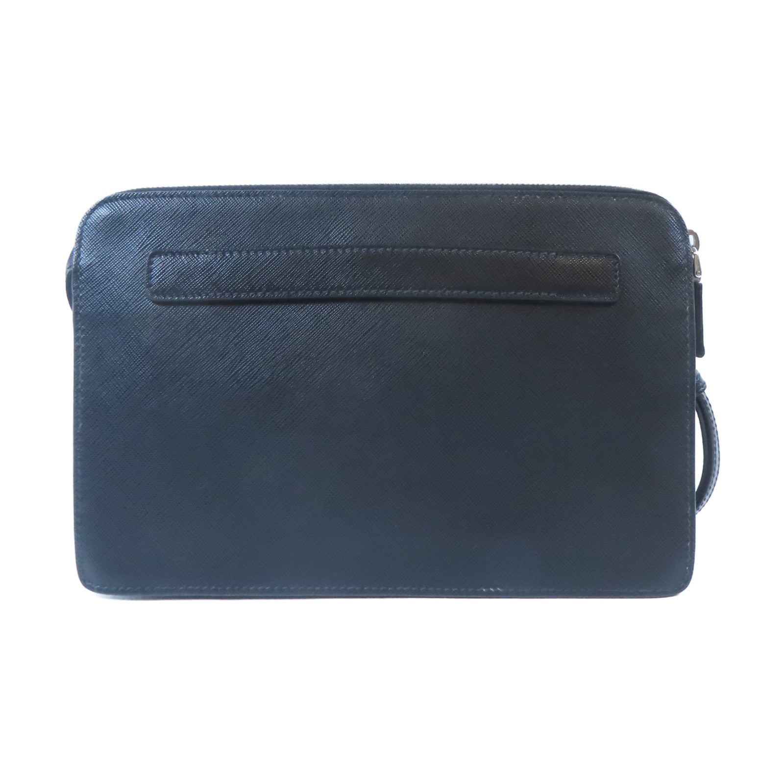PRADA 牛皮皮革Travel Clutch銀扣手拿包黑色