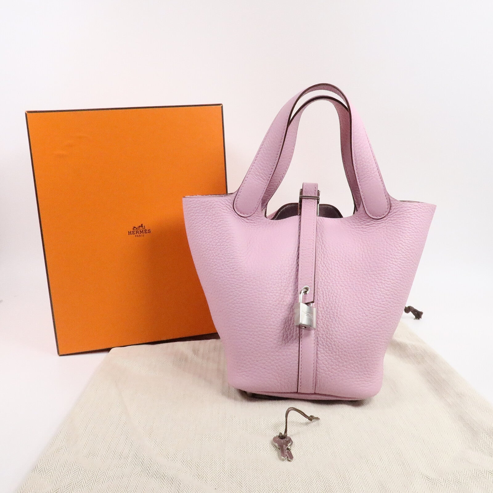 HERMES Clemence皮革Picotin PM手挽袋Mauve Sylvestre
