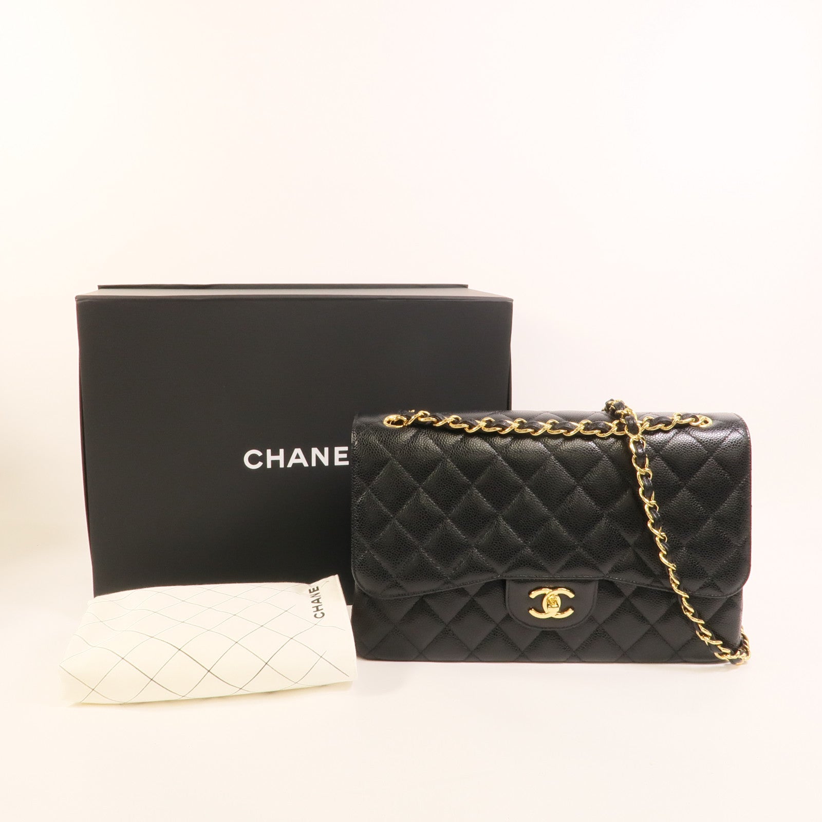 CHANEL 牛皮皮革Large Classic鏈帶肩背袋