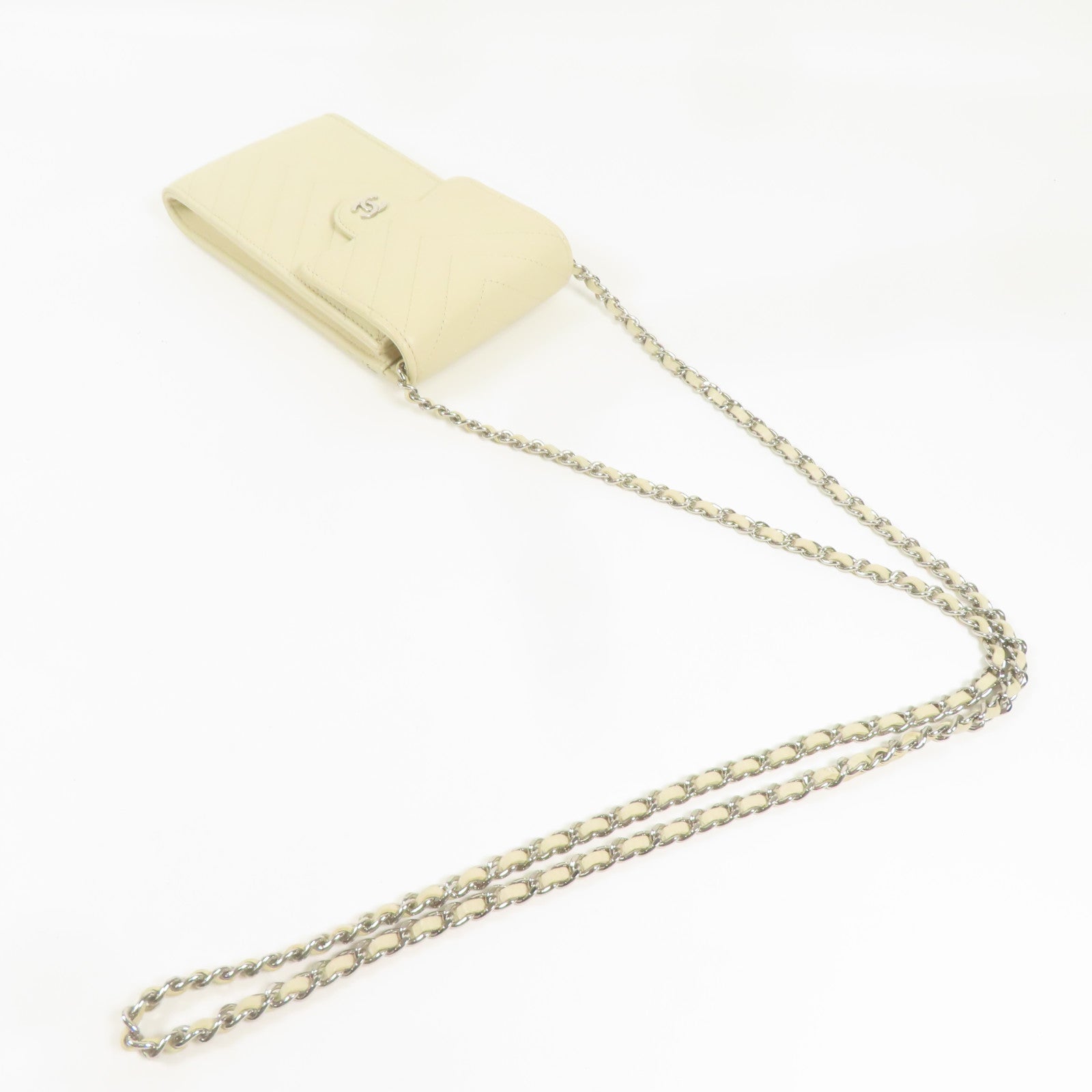 CHANEL 牛皮皮革Shoulder Bag銀扣鏈帶肩背袋