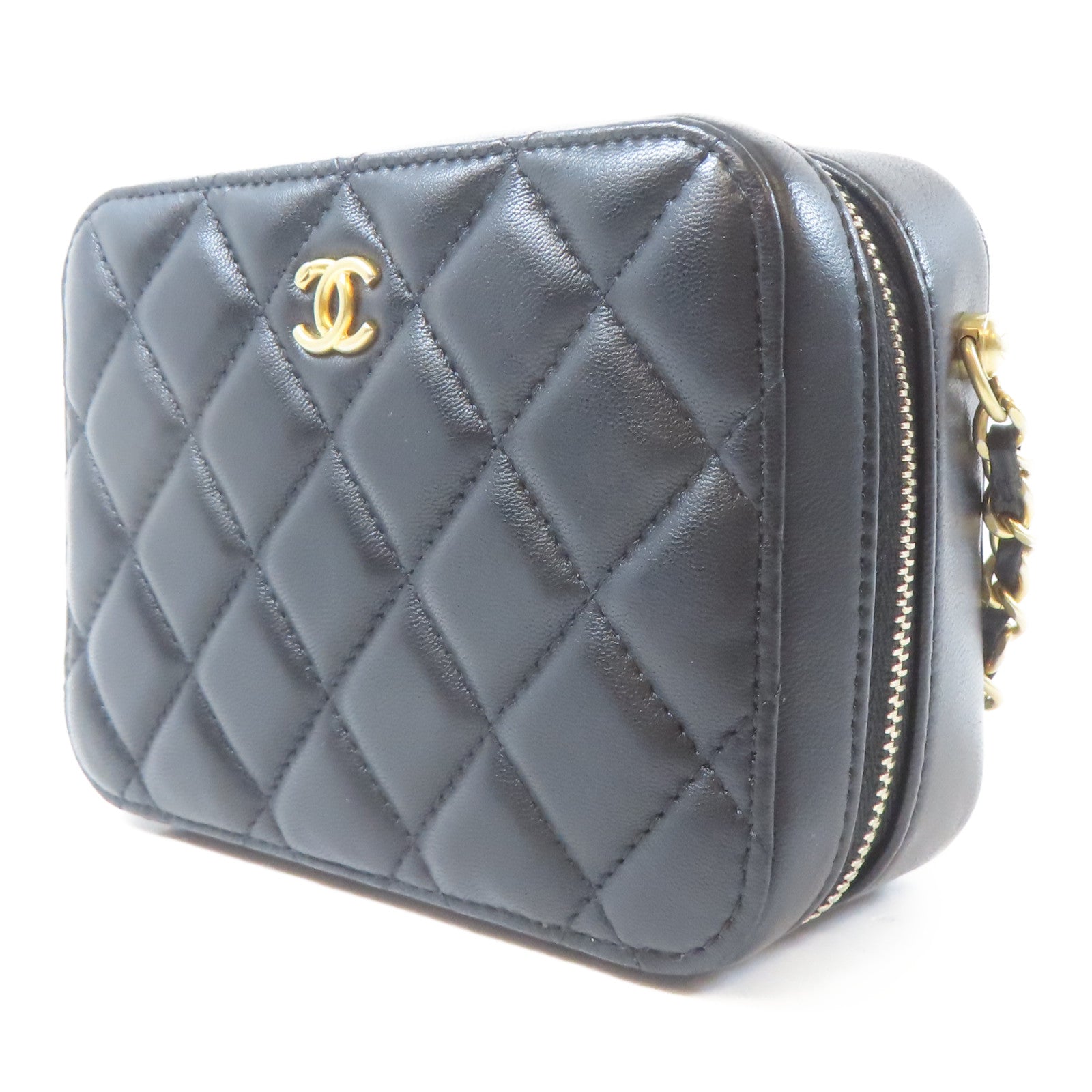CHANEL 菱格羊皮皮革Chain Shoulder Bag金扣肩背袋黑色