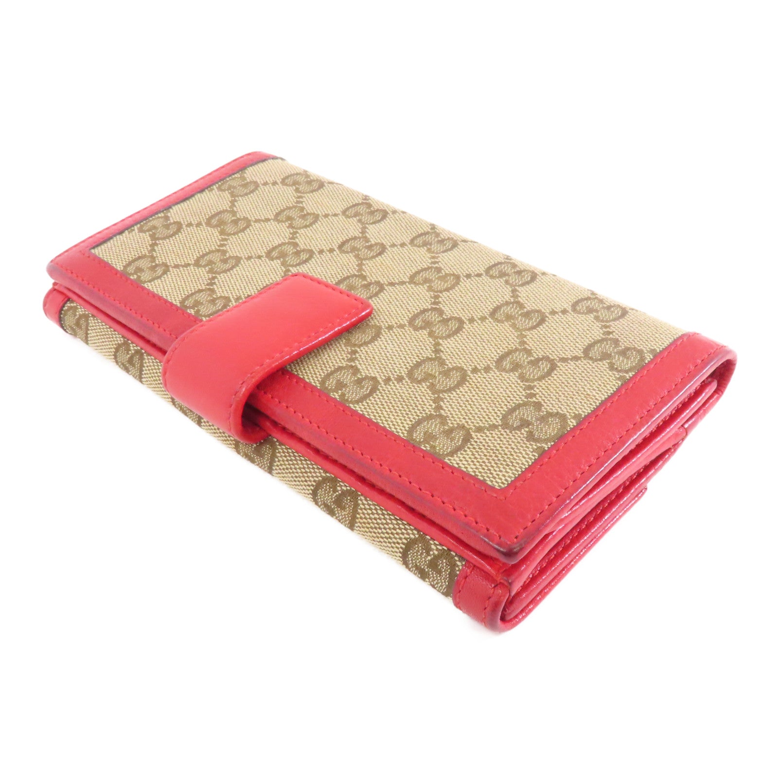 GUCCI 帆布Long Wallet金扣長錢包棕色/紅色