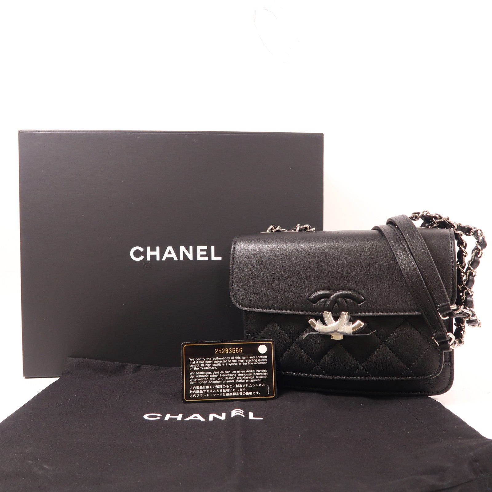 CHANEL 牛皮皮革Chain Shoulder銀扣鏈帶肩背袋