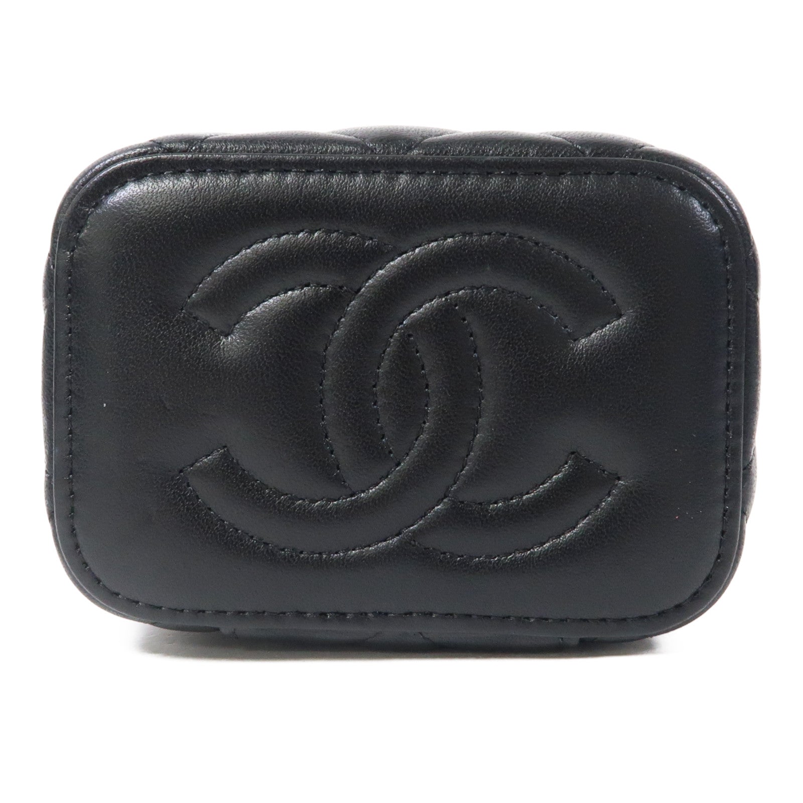 CHANEL 菱格羊皮皮革Vanity Case銀扣鏈帶肩背袋黑色