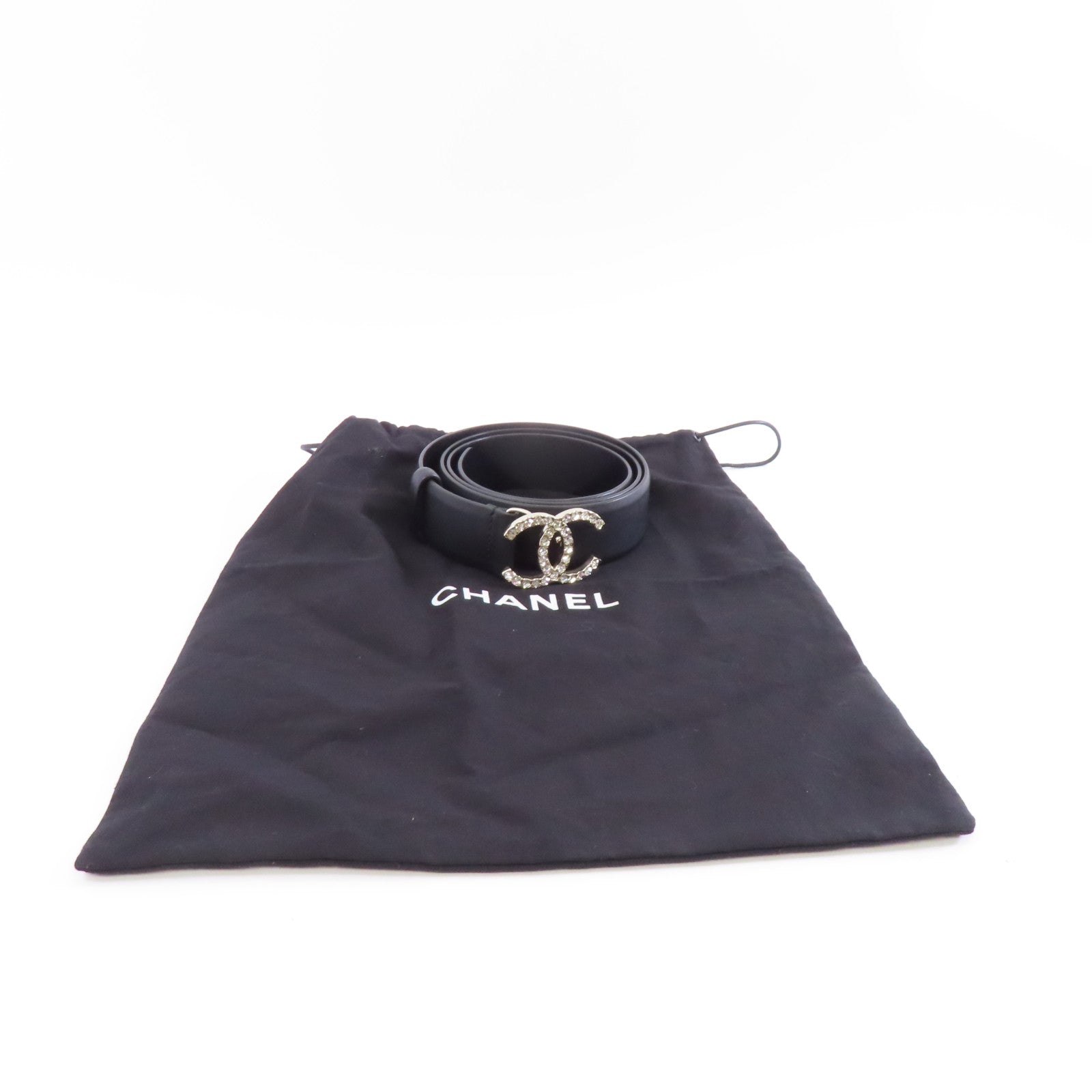CHANEL 牛皮皮革Belt 90cm金扣皮帶黑色
