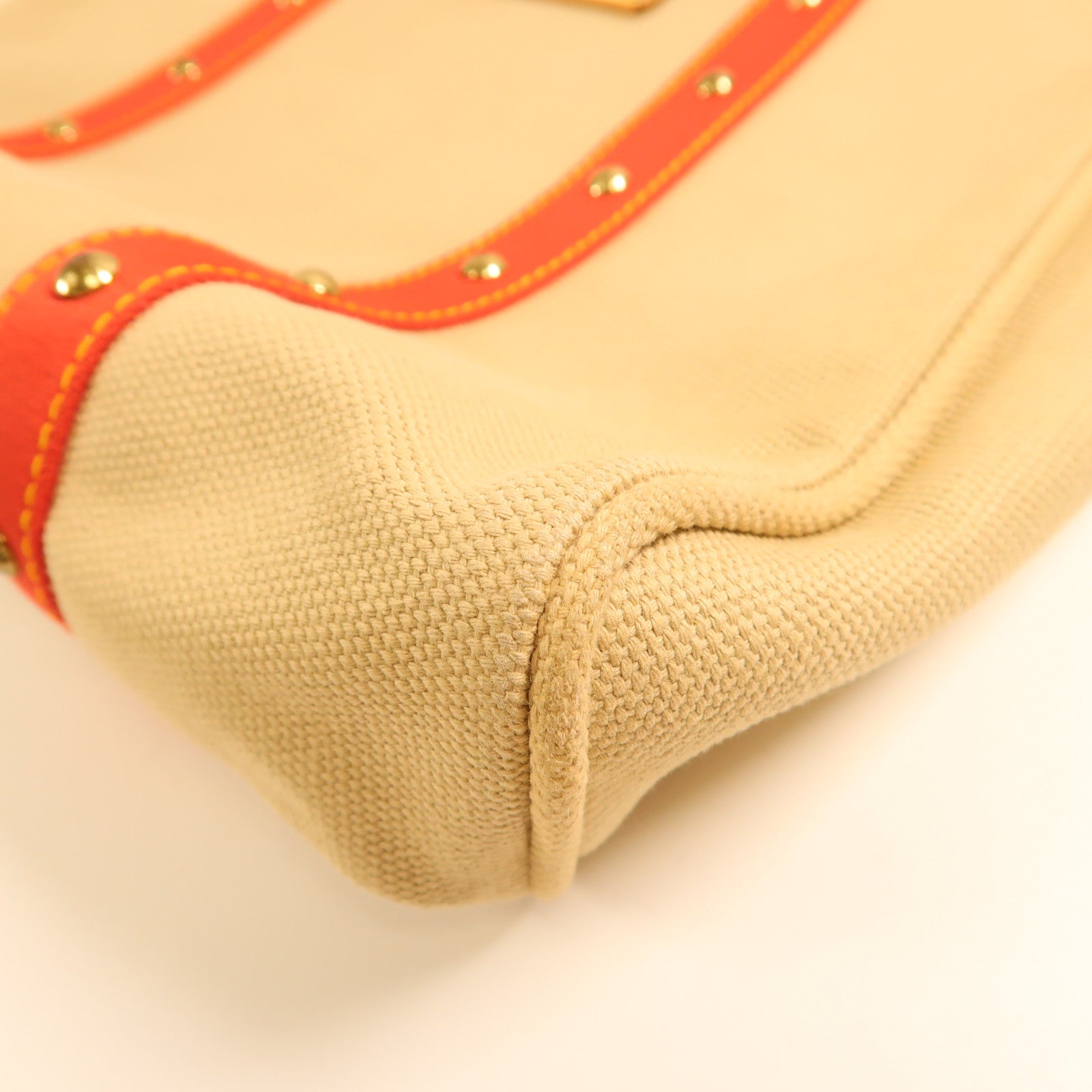 LOUIS VUITTON 帆布Antigua Cabas GM金扣手挽袋米色/紅色