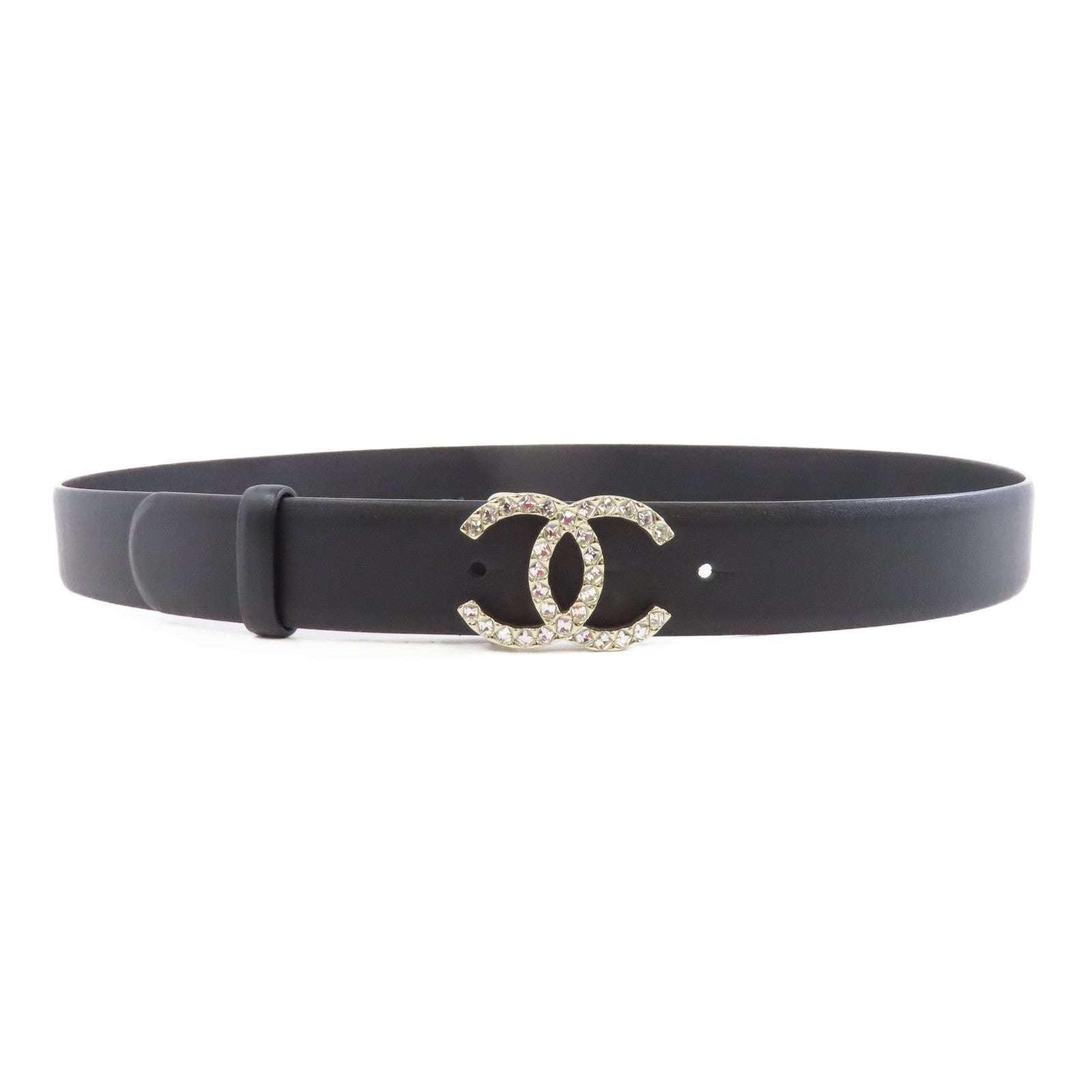 CHANEL 牛皮皮革Belt 90cm金扣皮帶黑色
