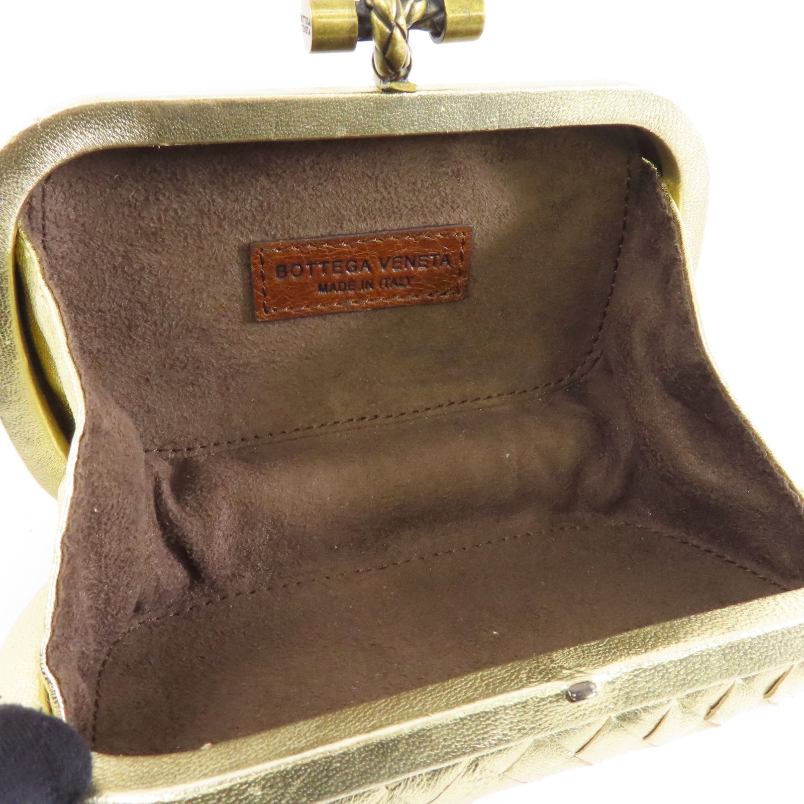 BOTTEGA VENETA 織紋皮革Clutch Bag金扣手拿包金色