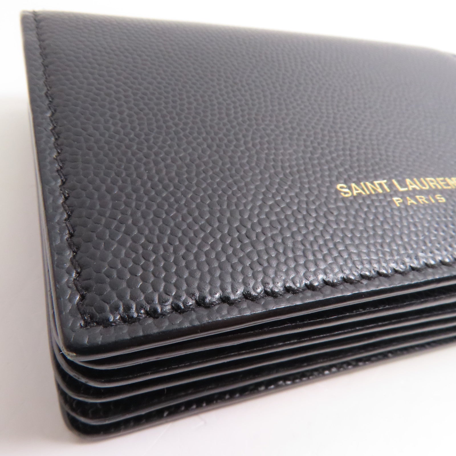 SAINT LAURENT YSL GHW Card Case Calfskin Leather Black