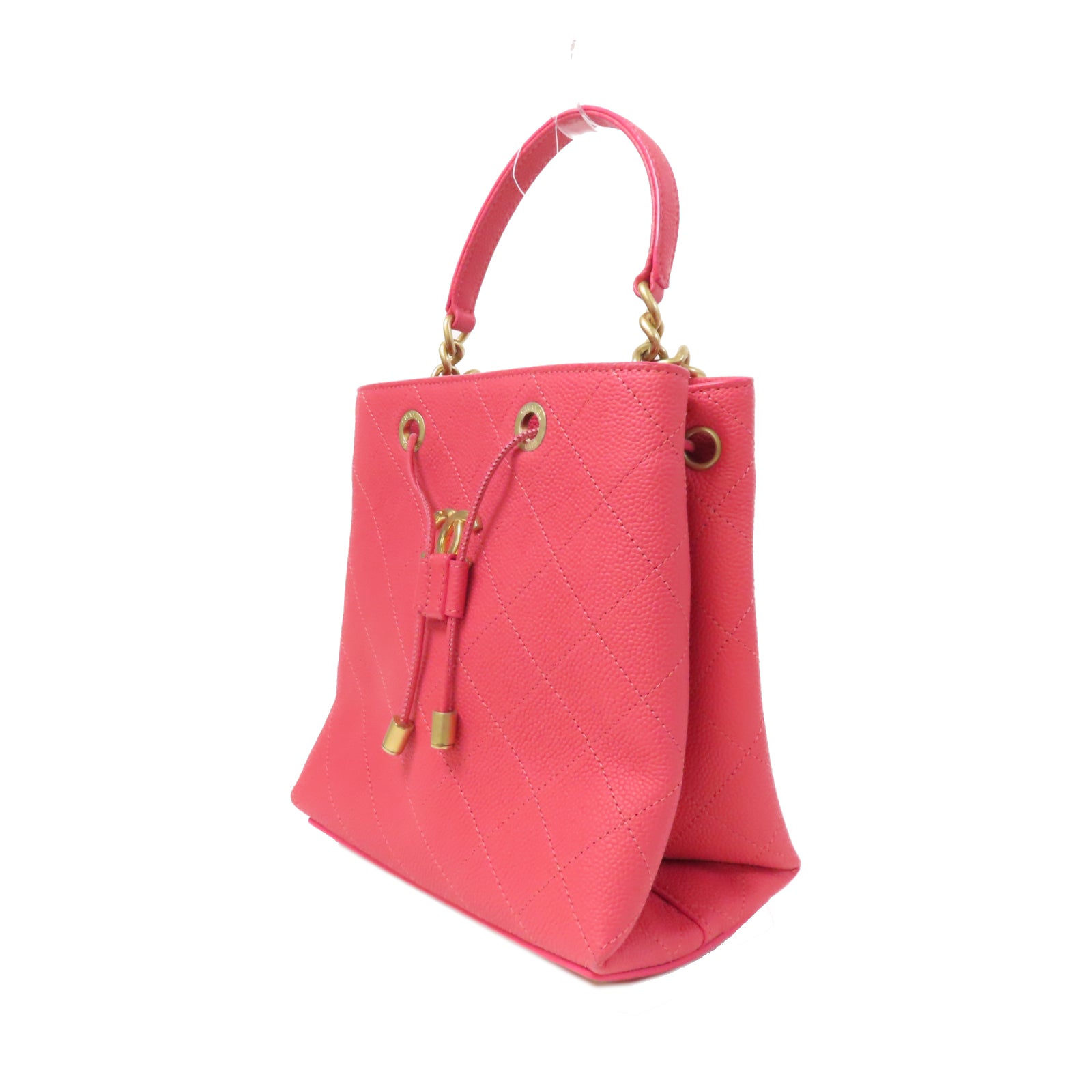 CHANEL 【激減優惠】菱格牛皮皮革Bolsa CC Drawstring金扣手挽肩背兩用袋粉紅色