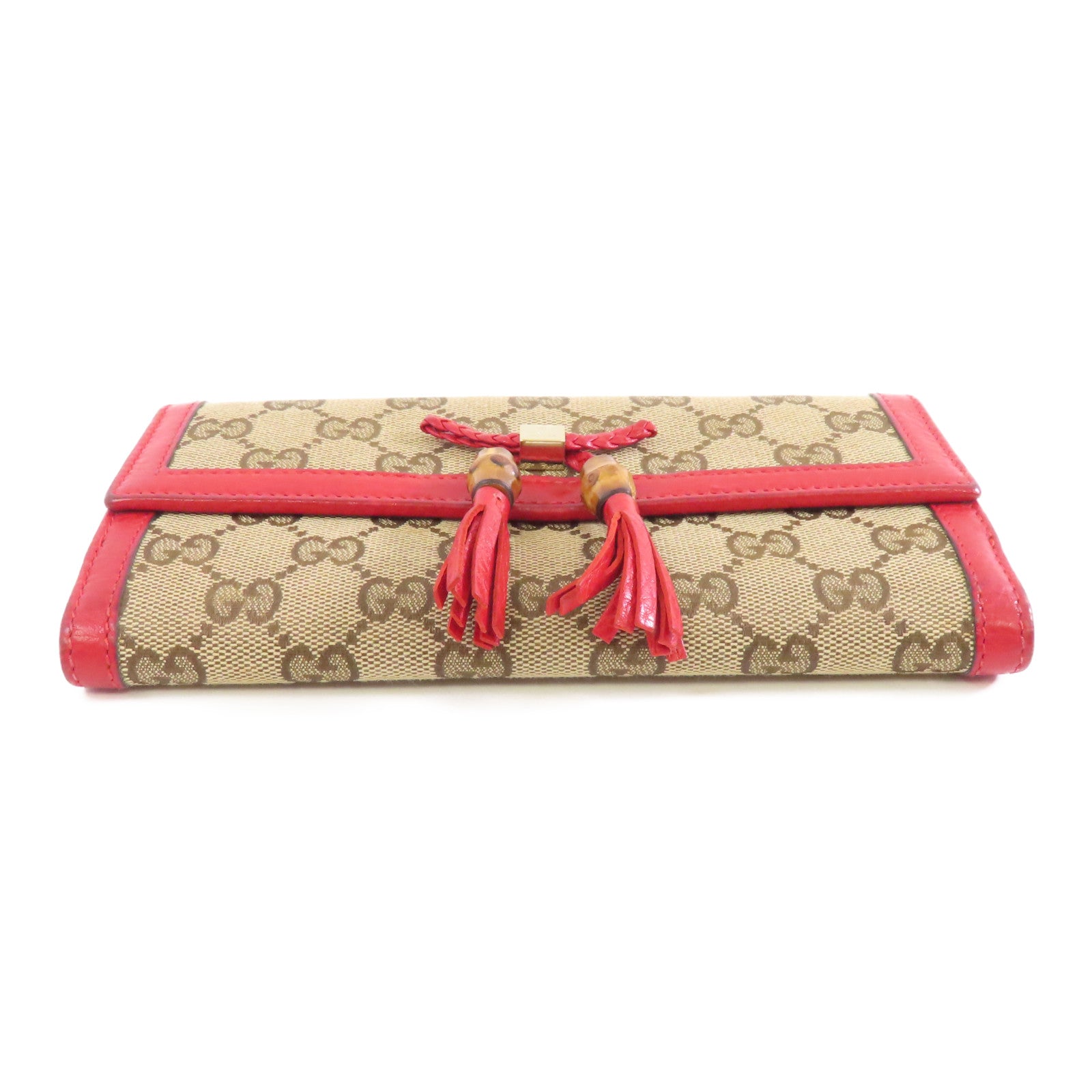 GUCCI 帆布Long Wallet金扣長錢包棕色/紅色
