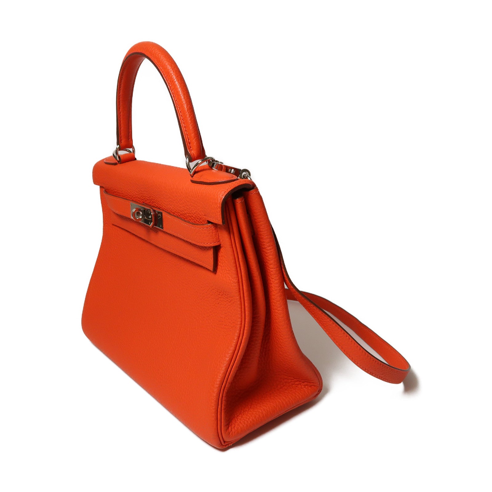 HERMES Togo皮革Kelly 28銀扣手挽肩背兩用袋Rouge Tomate紅色