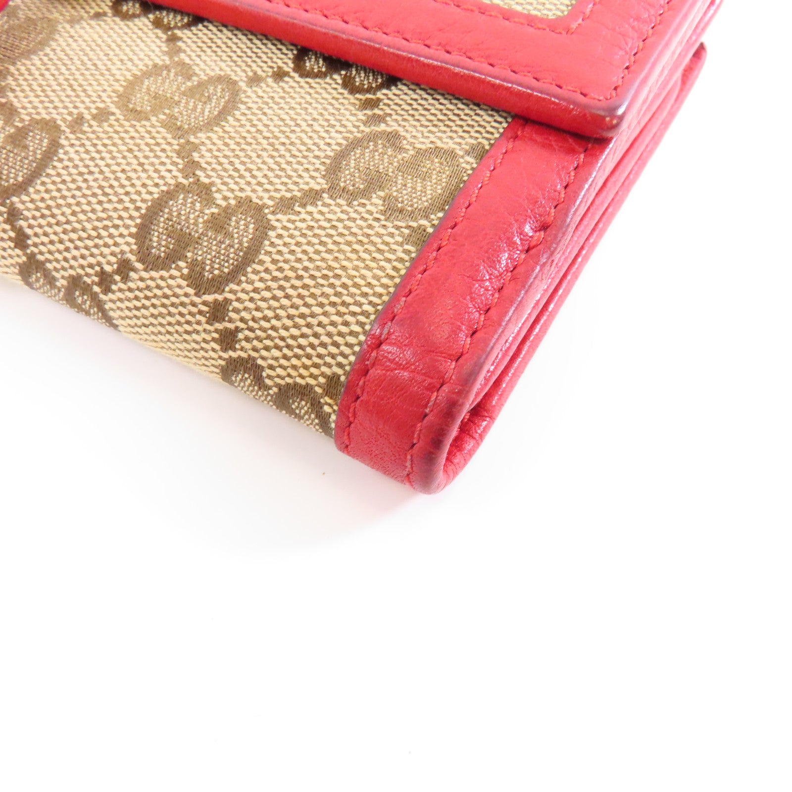 GUCCI 帆布Long Wallet金扣長錢包棕色/紅色