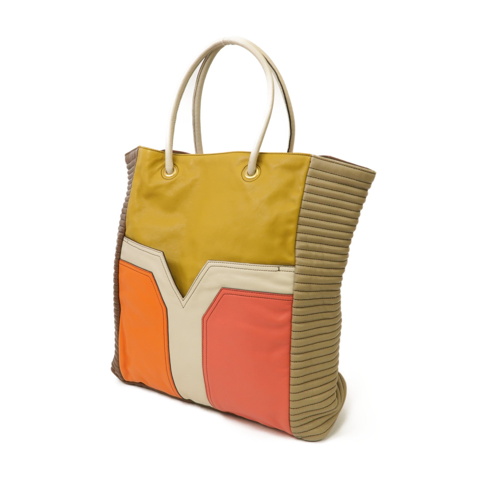 YVES SAINT LAURENT 【激減優惠】牛皮皮革Tote Bag金扣手挽袋啡色/橙色/粉紅色