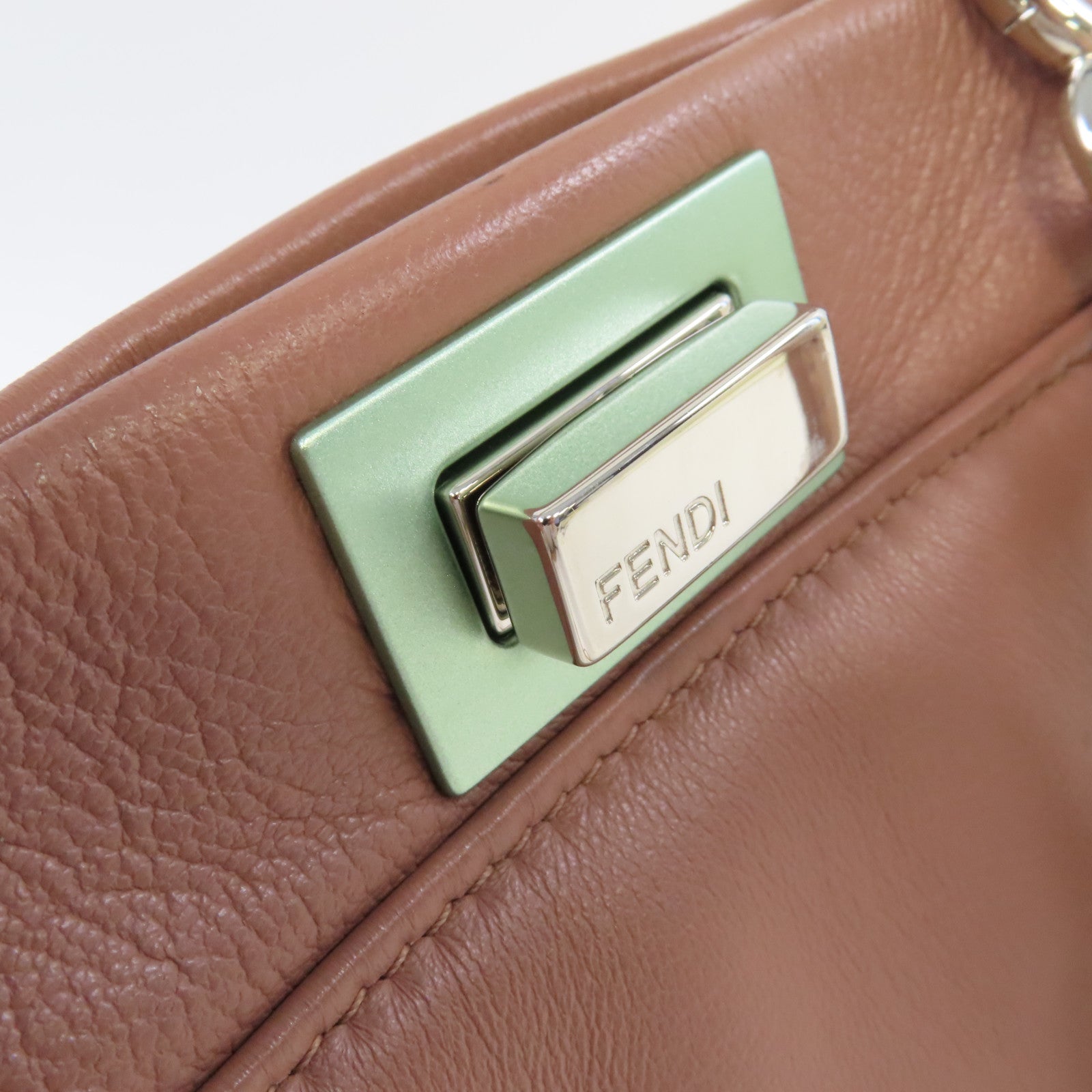 FENDI 羊皮皮革Peekaboo Mini 2Way Shoulder Bag銀扣手挽肩背兩用袋粉杏色