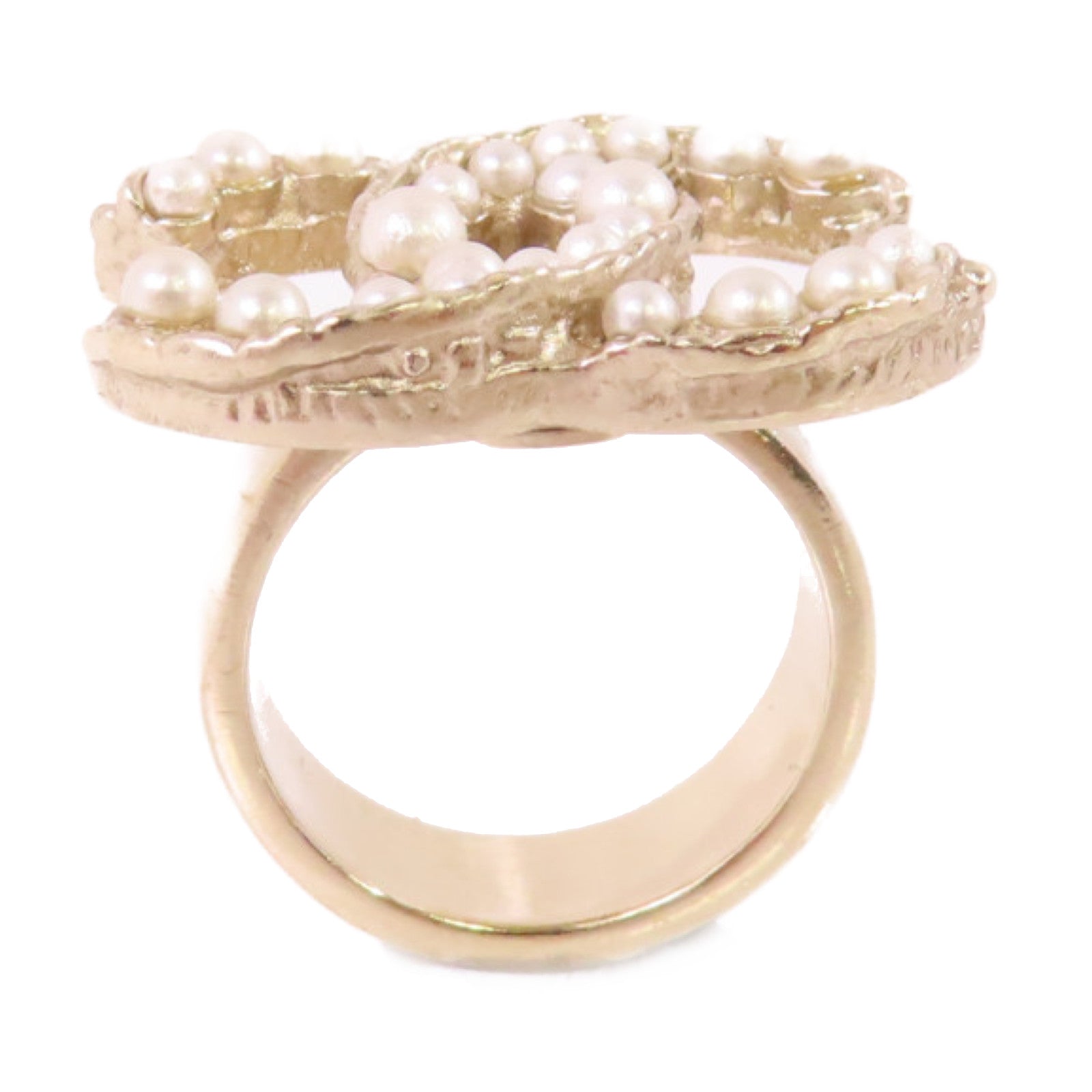 CHANEL 金屬/仿珍珠CC Ring戒指#6.25
