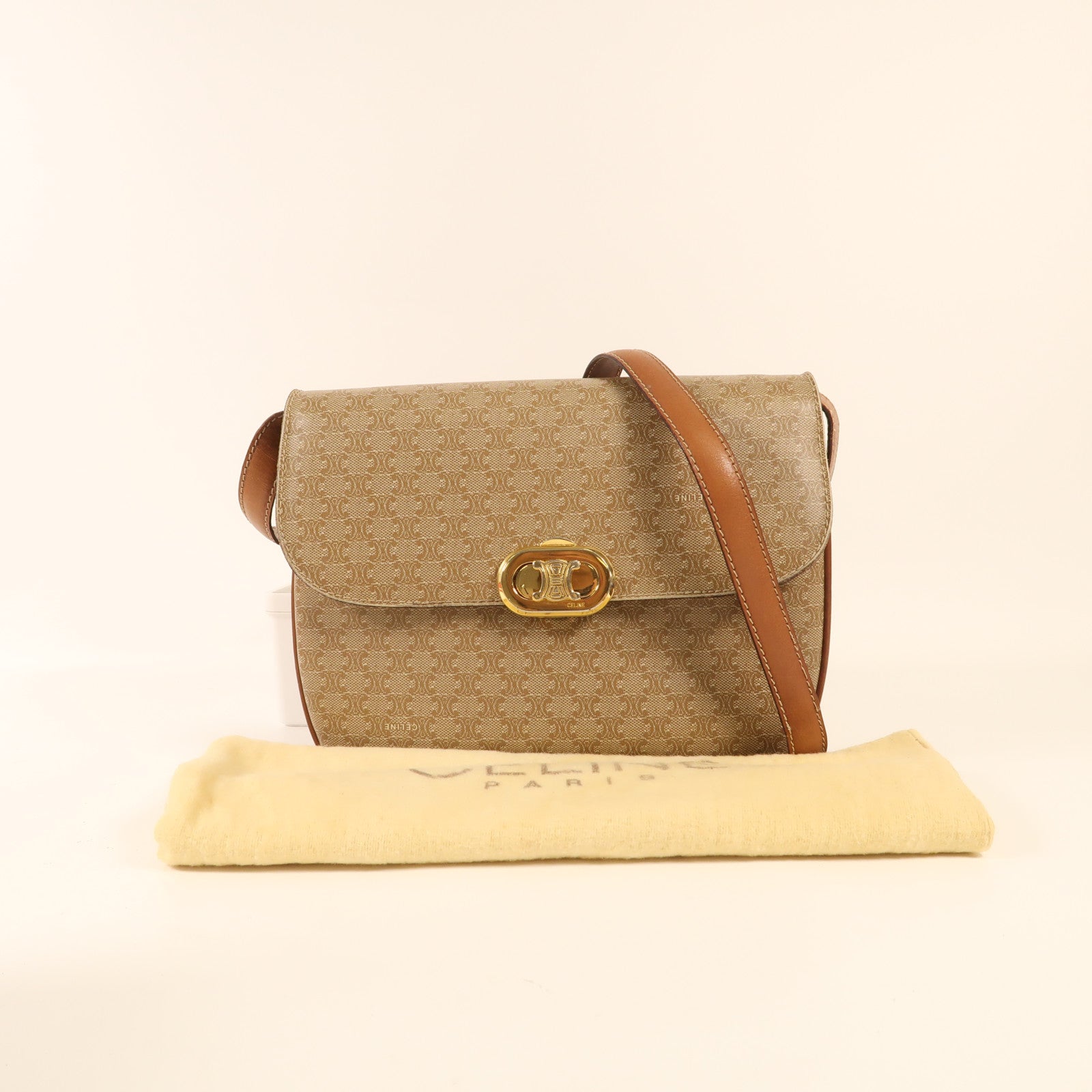 CELINE 牛皮皮革Vintage Crossbody Bag金扣肩背袋