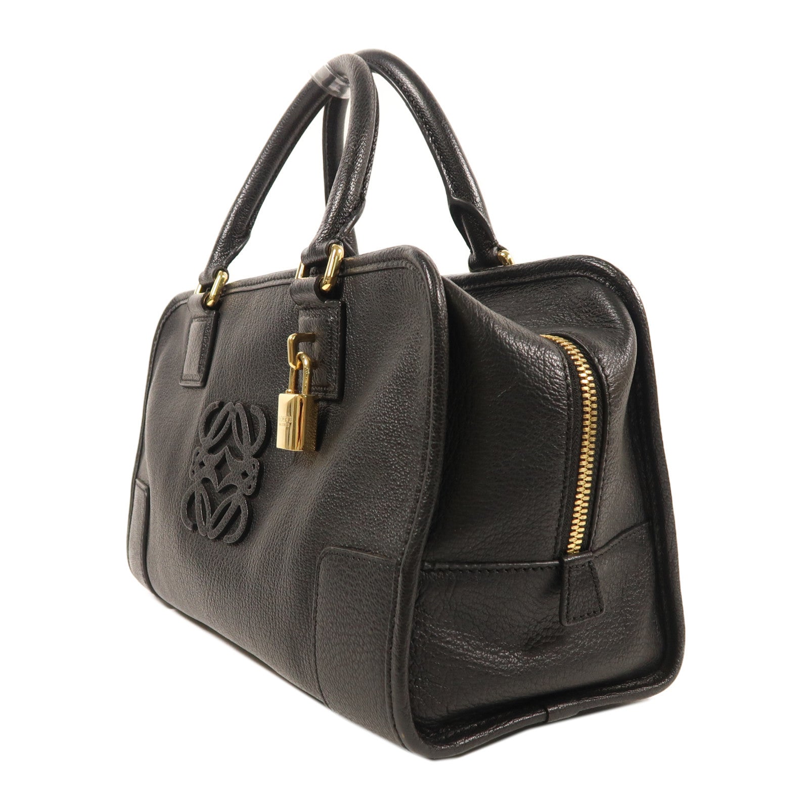 LOEWE 皮革Amazona 28金扣手挽袋黑色