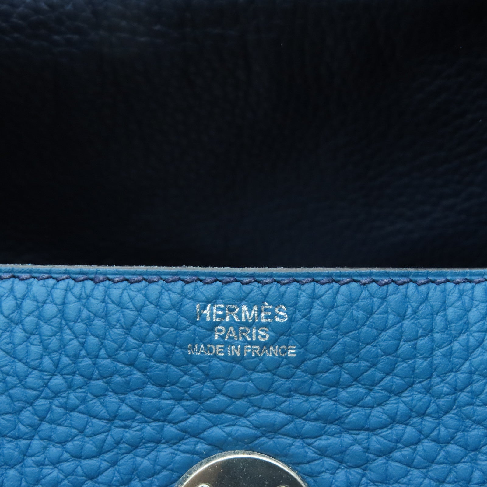 HERMES 【激減優惠】Clemence皮革Lindy 30銀扣手挽肩背兩用袋藍色