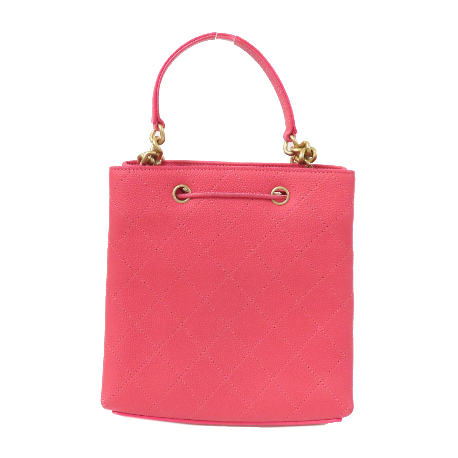 CHANEL 【激減優惠】菱格牛皮皮革Bolsa CC Drawstring金扣手挽肩背兩用袋粉紅色