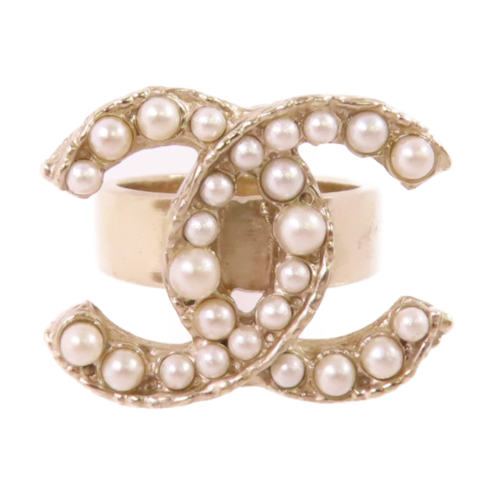 CHANEL 金屬/仿珍珠CC Ring戒指#6.25
