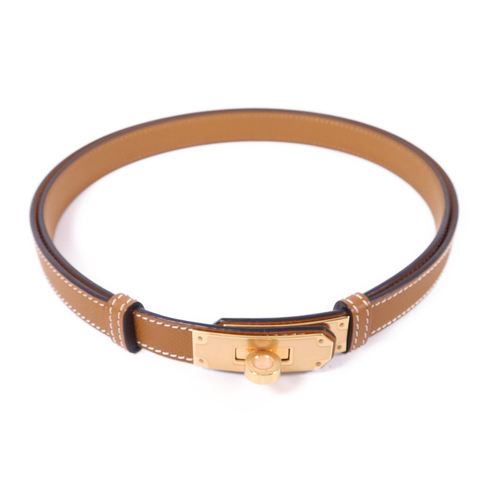 HERMES Epsom皮革Kelly 18 Belt金扣皮帶Gold