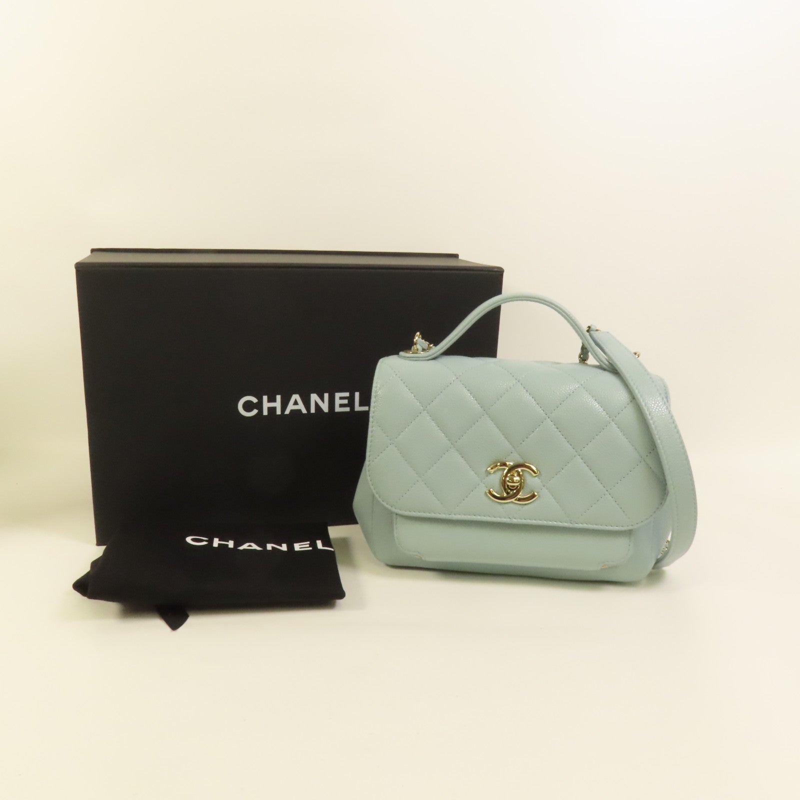 CHANEL 牛皮皮革Business Affinity Small金扣鏈帶手挽肩背兩用袋