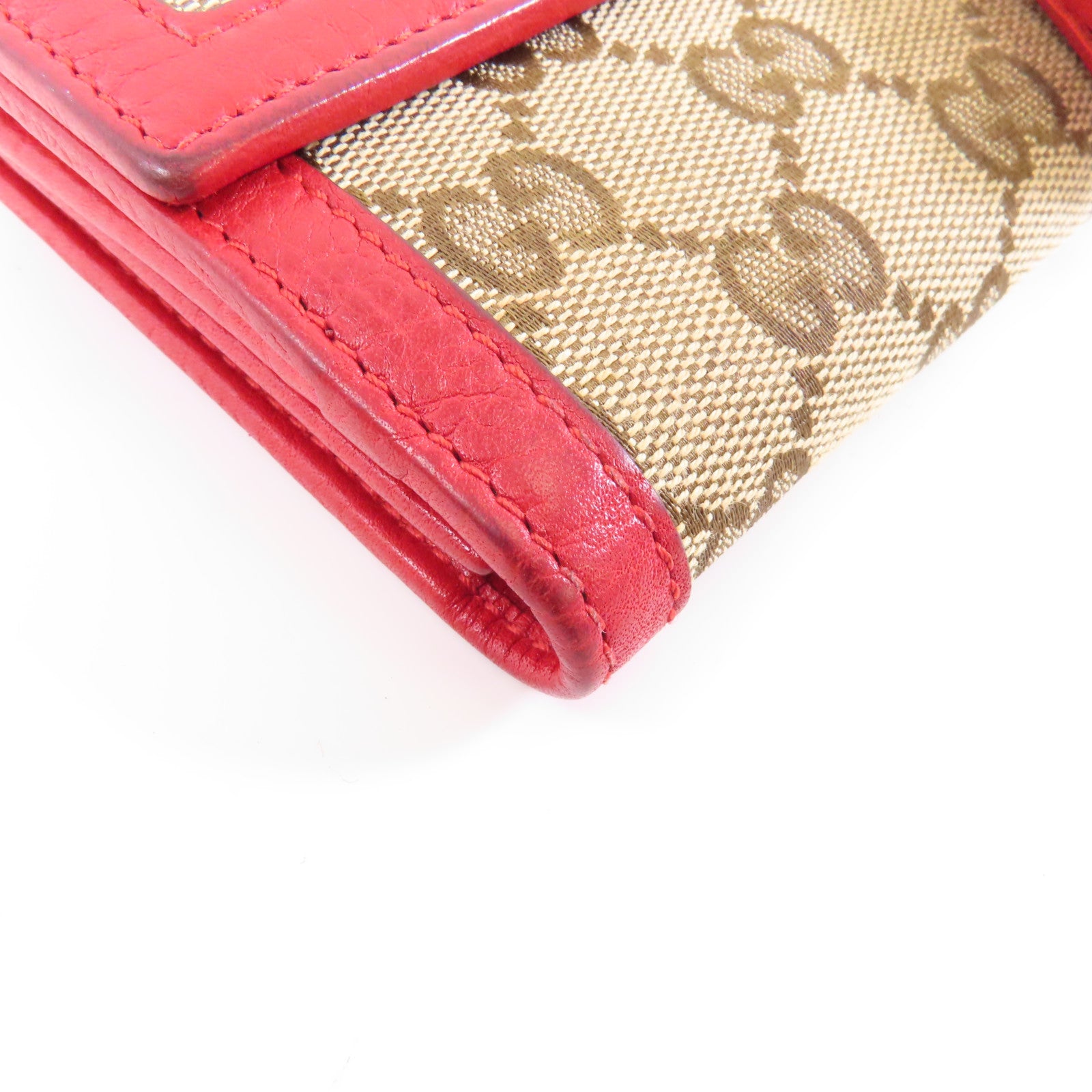 GUCCI 帆布Long Wallet金扣長錢包棕色/紅色